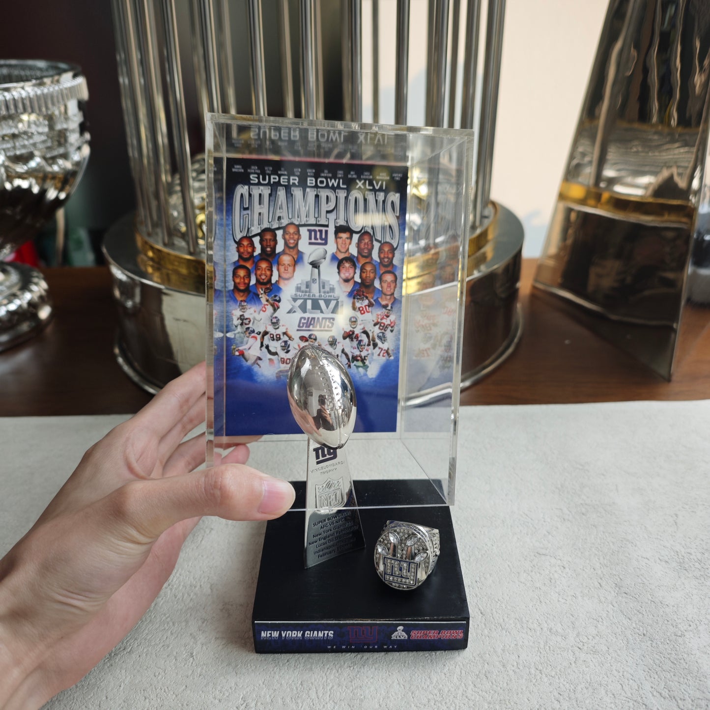 2012 New York Giants Super Bowl XLVI Championship Trophy Display Case