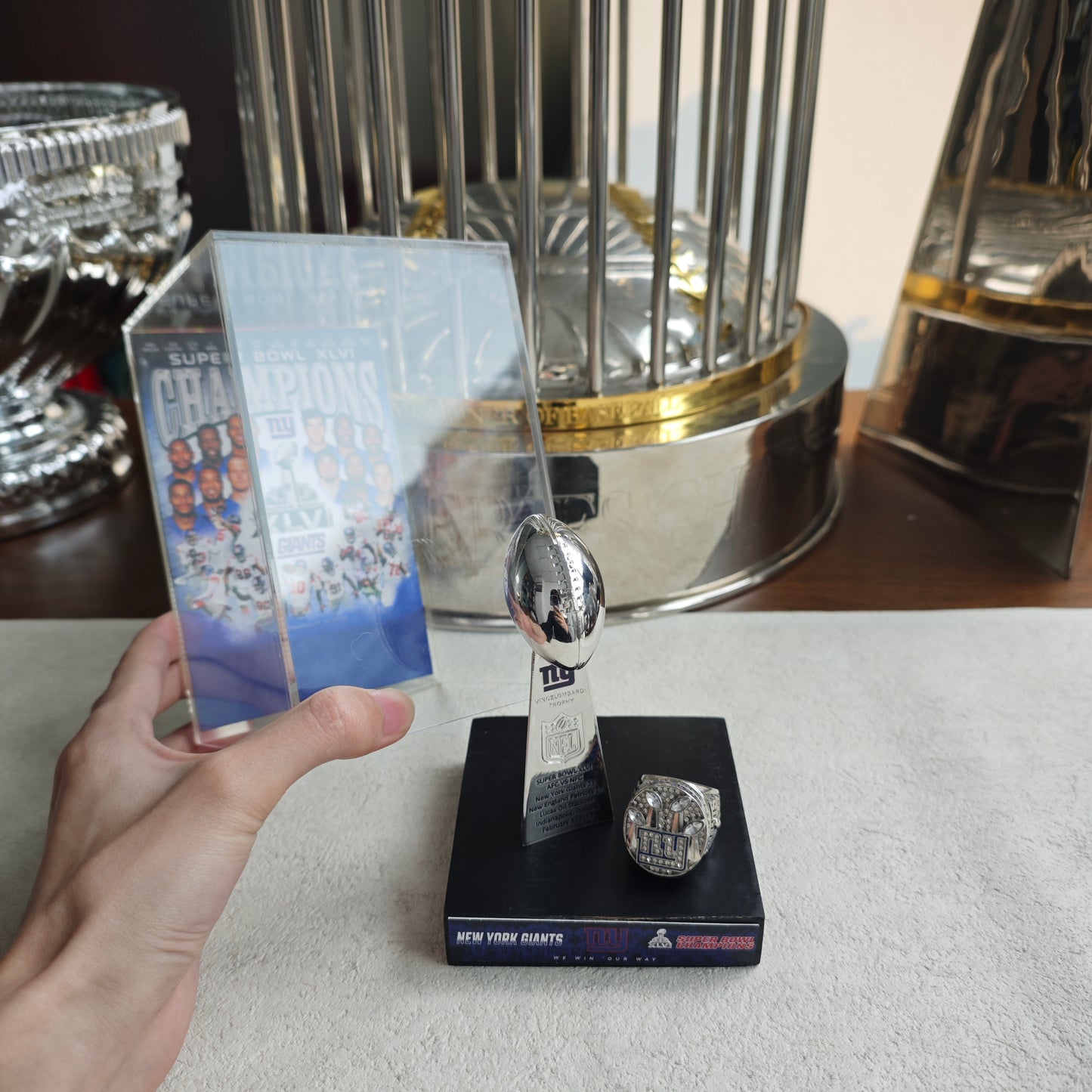2012 New York Giants Super Bowl XLVI Championship Trophy Display Case