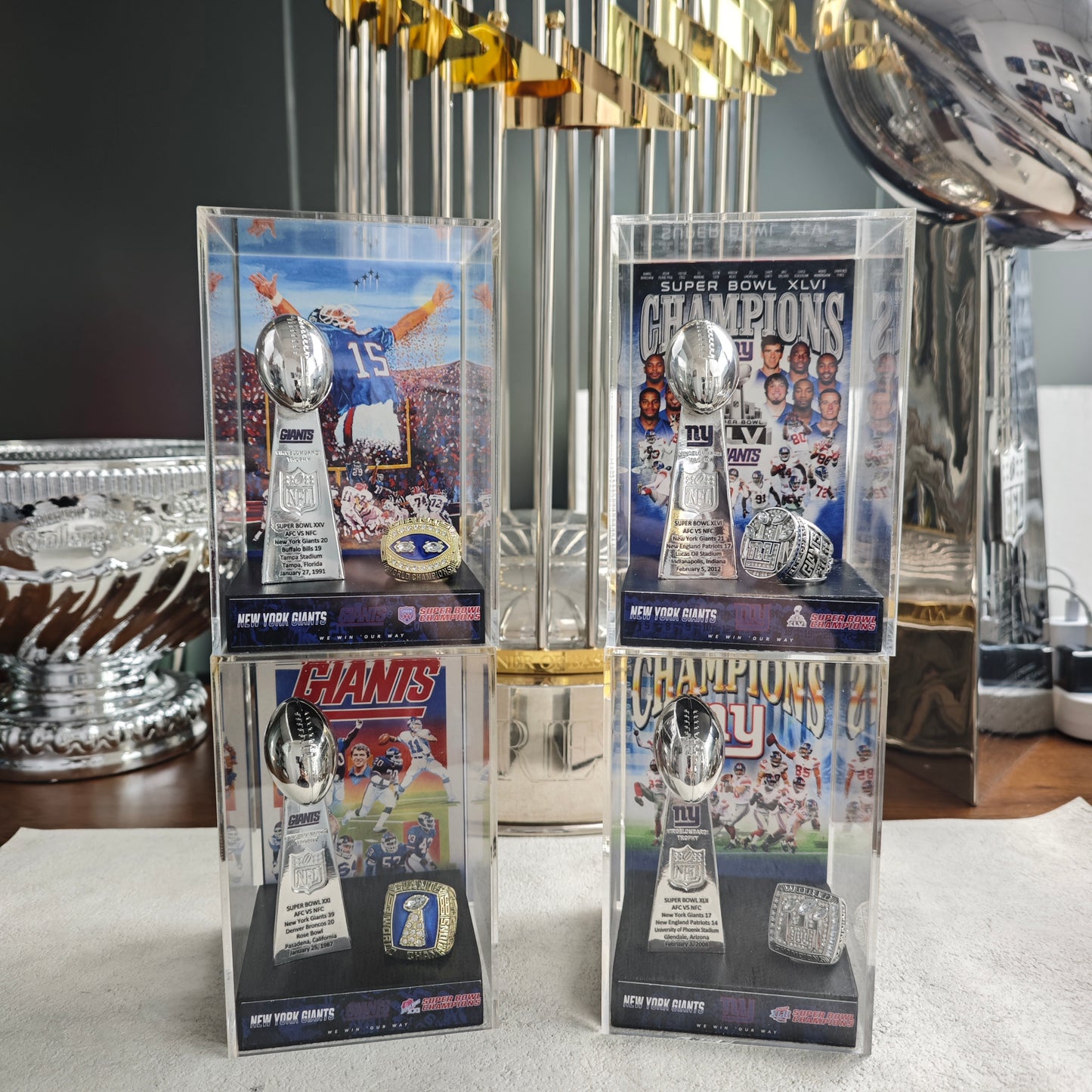 2008 New York Giants Super Bowl XLII Championship Trophy Display Case