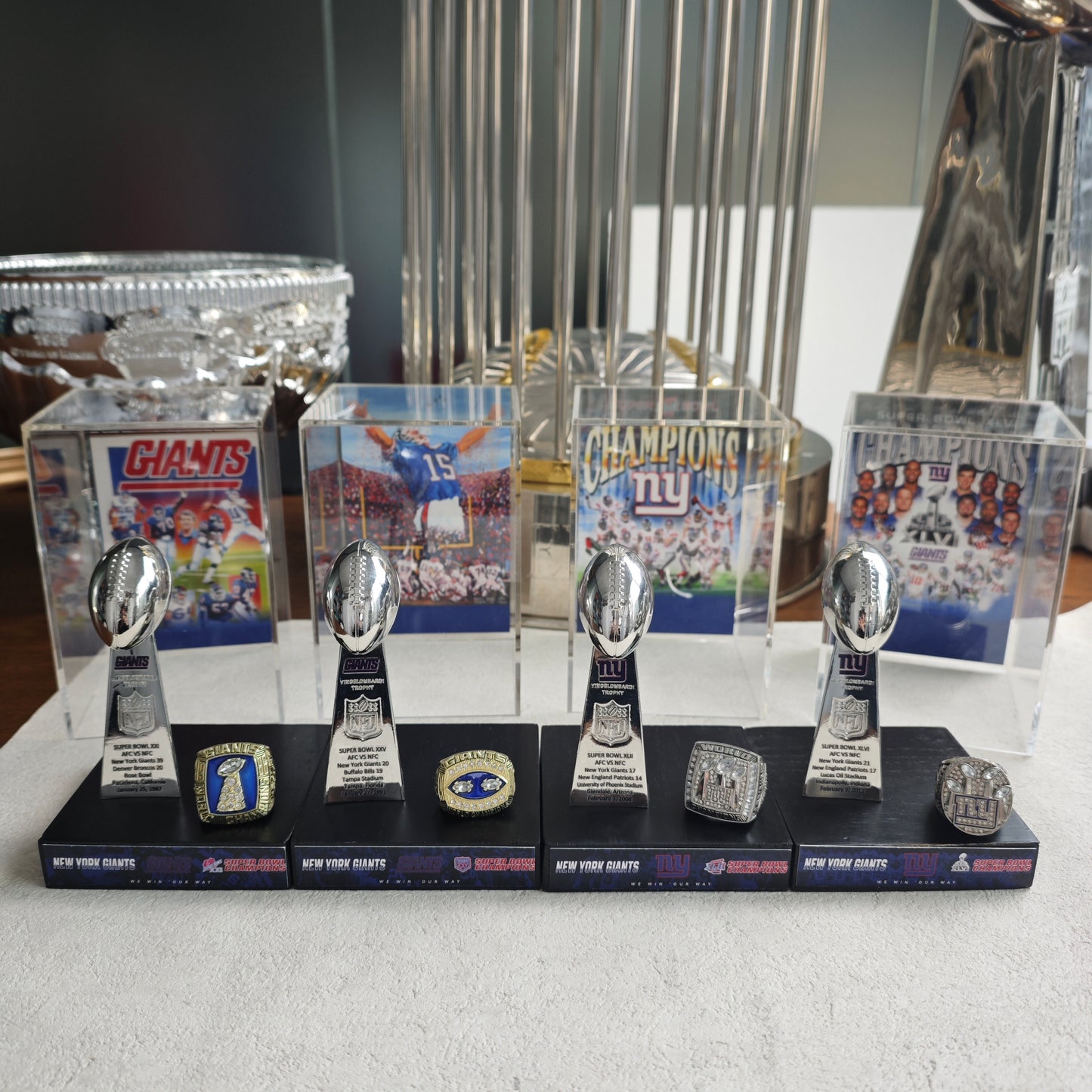 1991 New York Giants Super Bowl XXV Championship Trophy Display Case