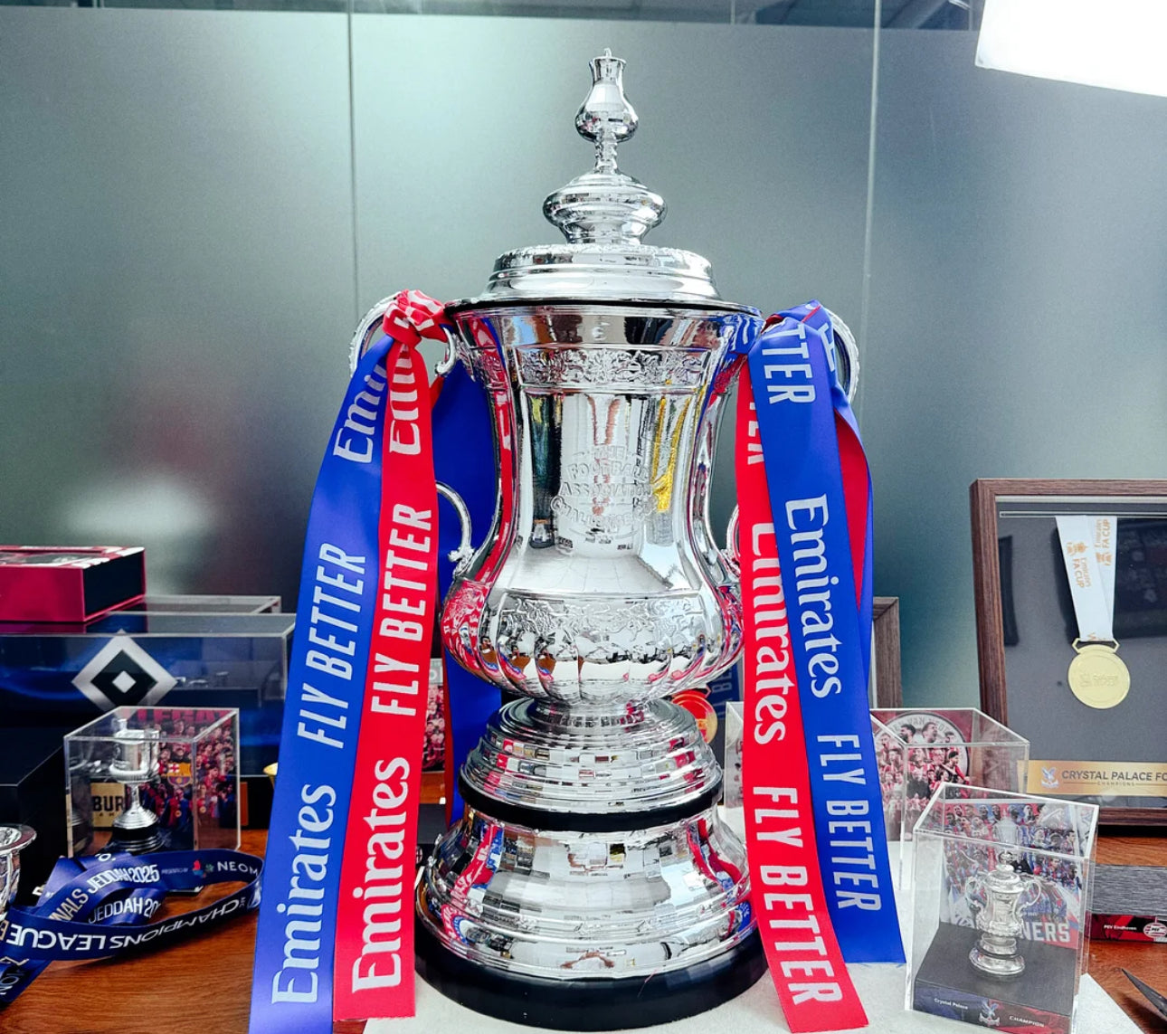 Four red and blue ribbons