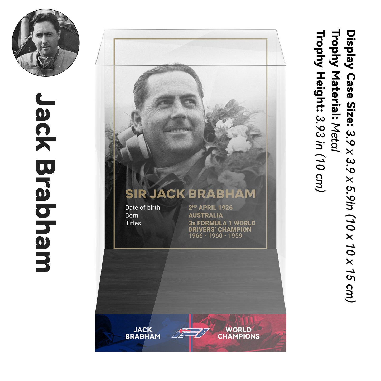Jack Brabham Formula One World Drivers' Champions Trophy Display Case