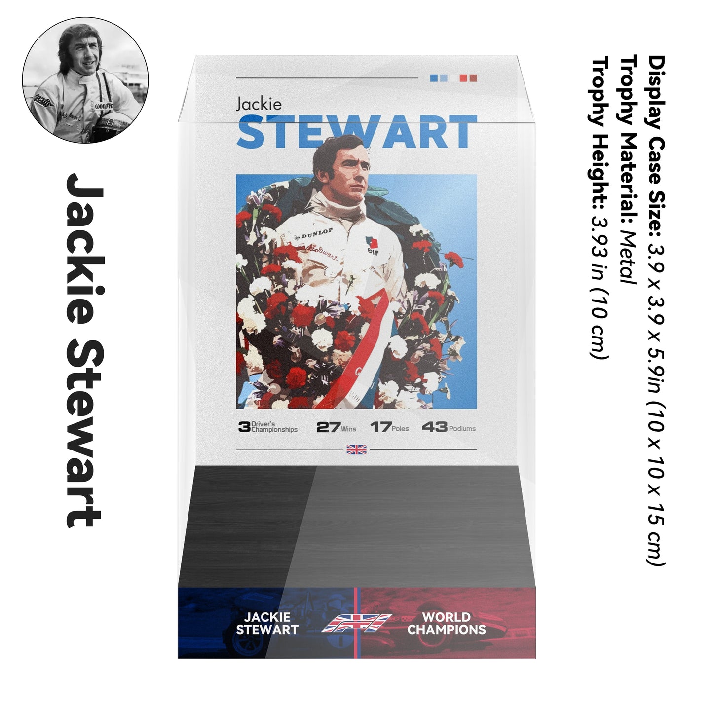 Jackie Stewart Formula One World Drivers' Champions Trophy Display Case