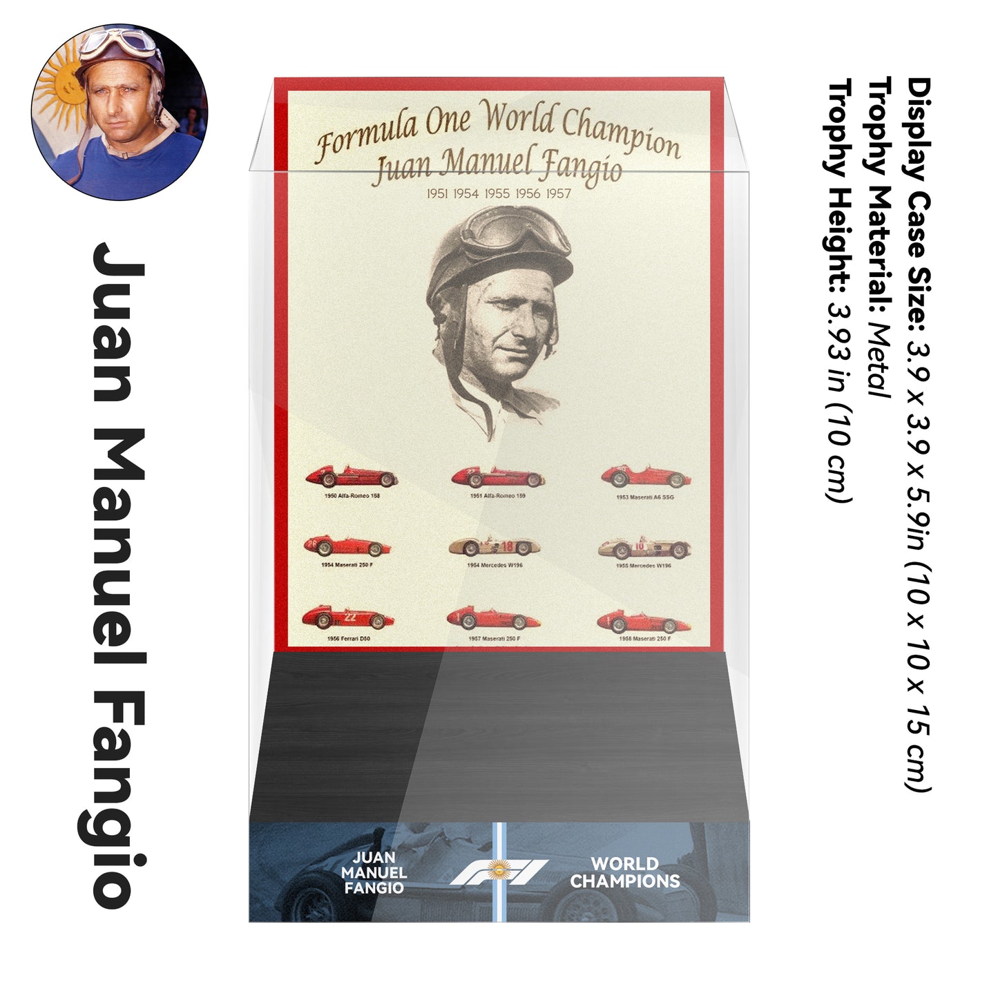 Juan Manuel Fangio Formula One World Drivers' Champions Trophy Display Case