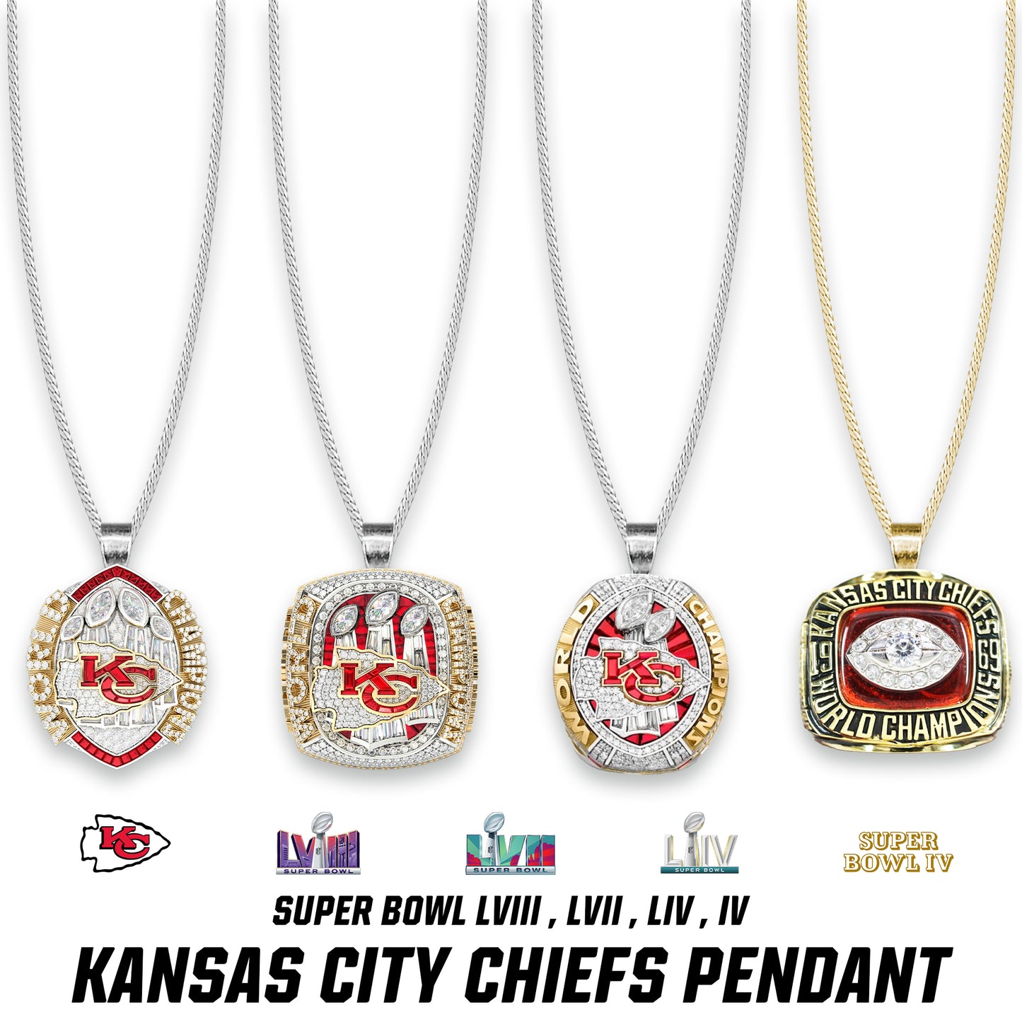 Kansas City Chiefs Super Bowl LVIII , LVII , LIV , IV Pendant
