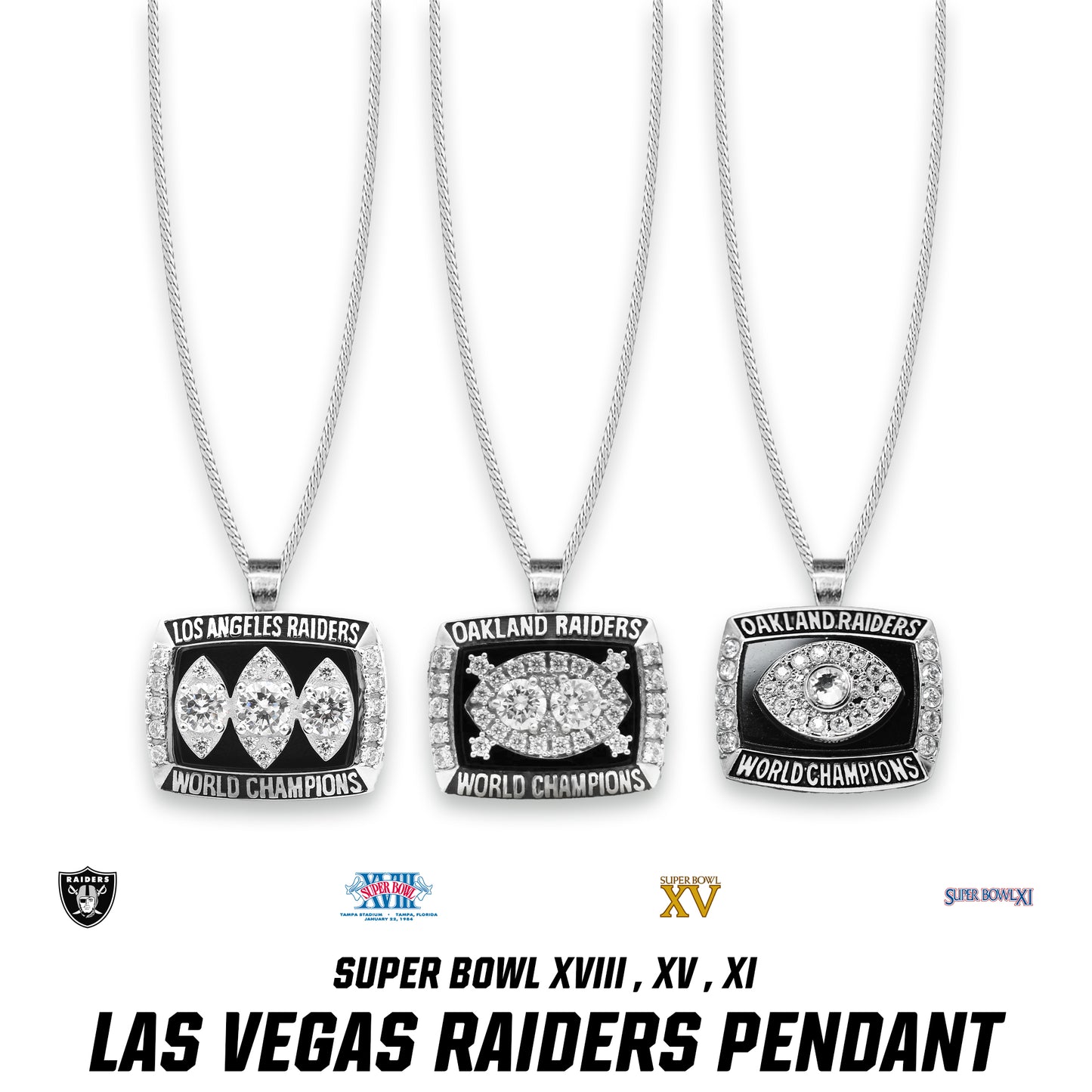 Las Vegas Raiders Super Bowl XVIII , XV , XI Pendant