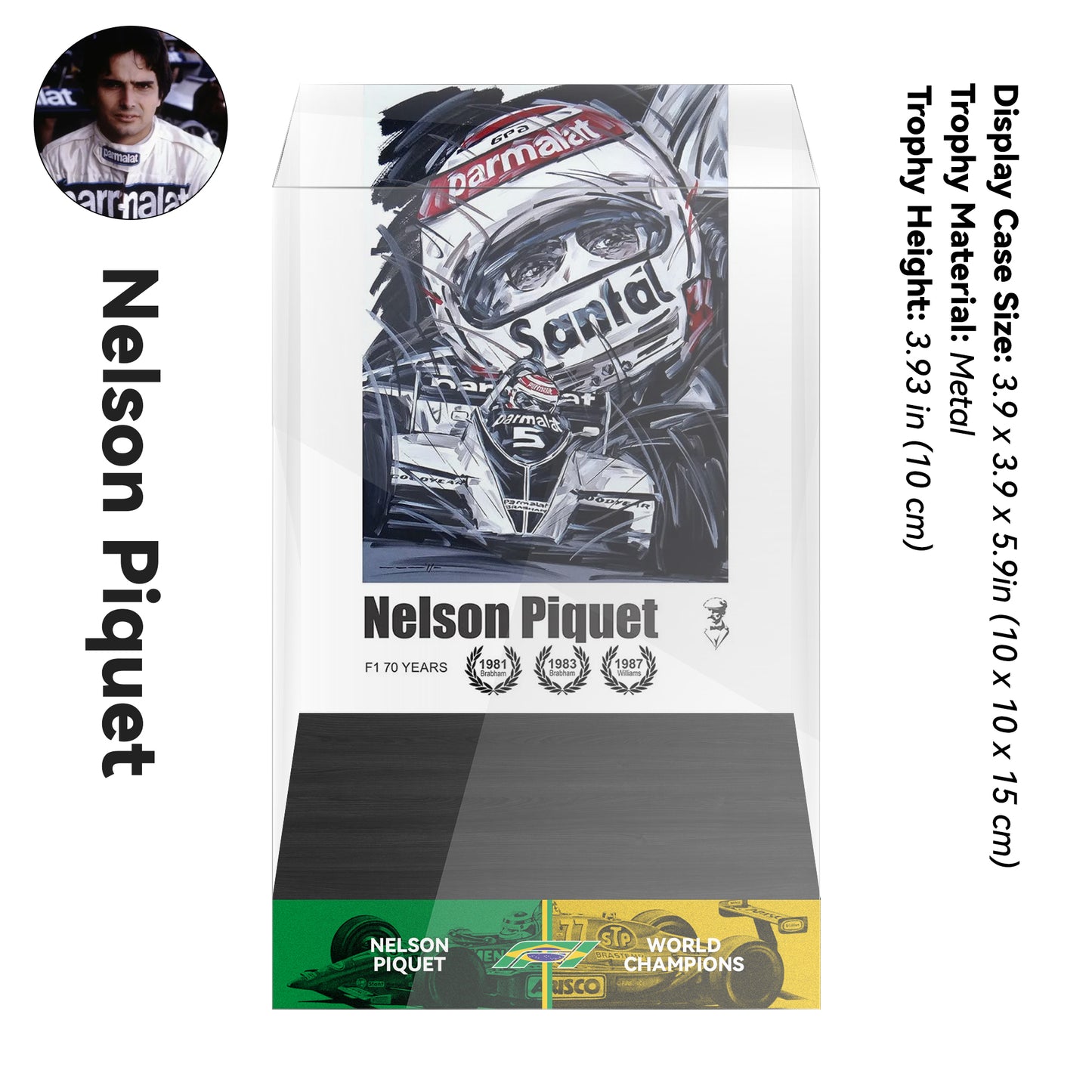 Nelson Piquet Formula One World Drivers' Champions Trophy Display Case