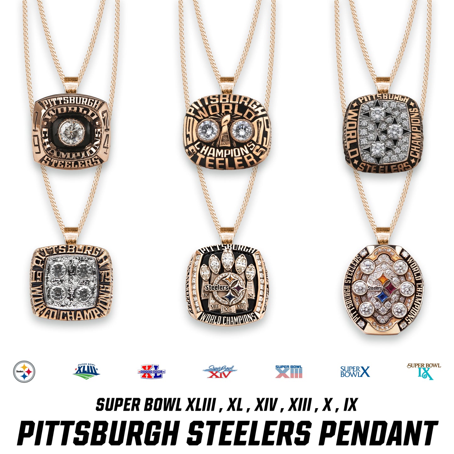 Pittsburgh Steelers Super Bowl XLIII , XL , XIV , XIII , X , IX Pendant