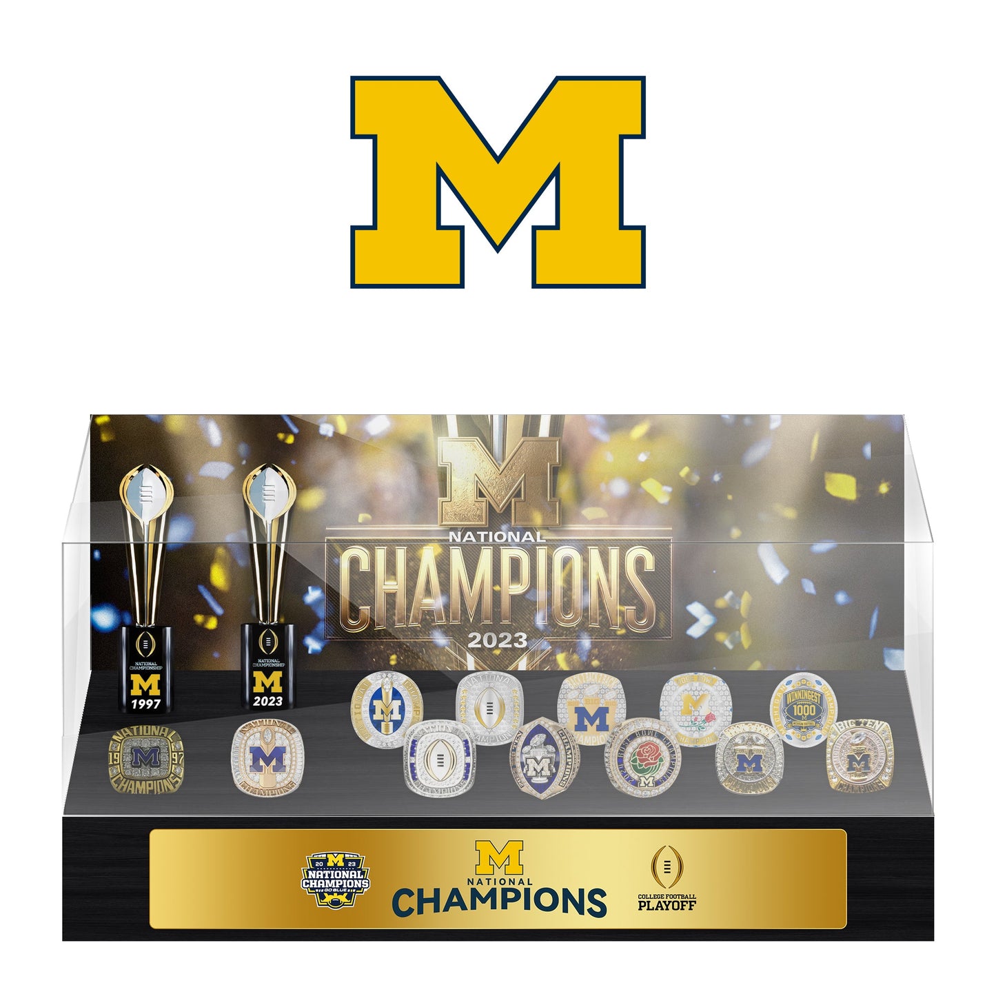 Michigan Wolverines College National Championship NCAA Trophy Ring Display Case 2+8-Official Version