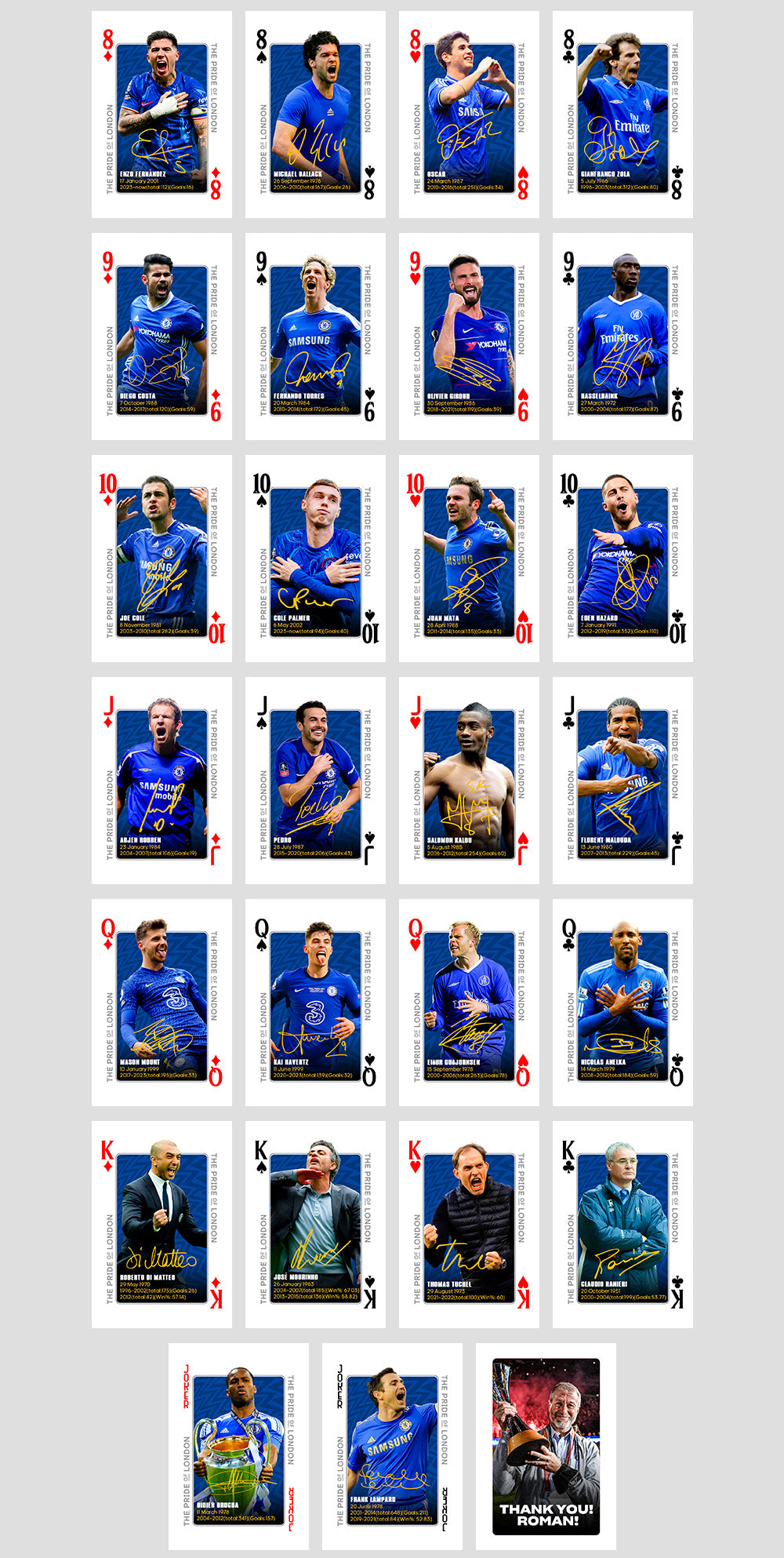 Chelsea Legend Commemorative Collection Poker Cards