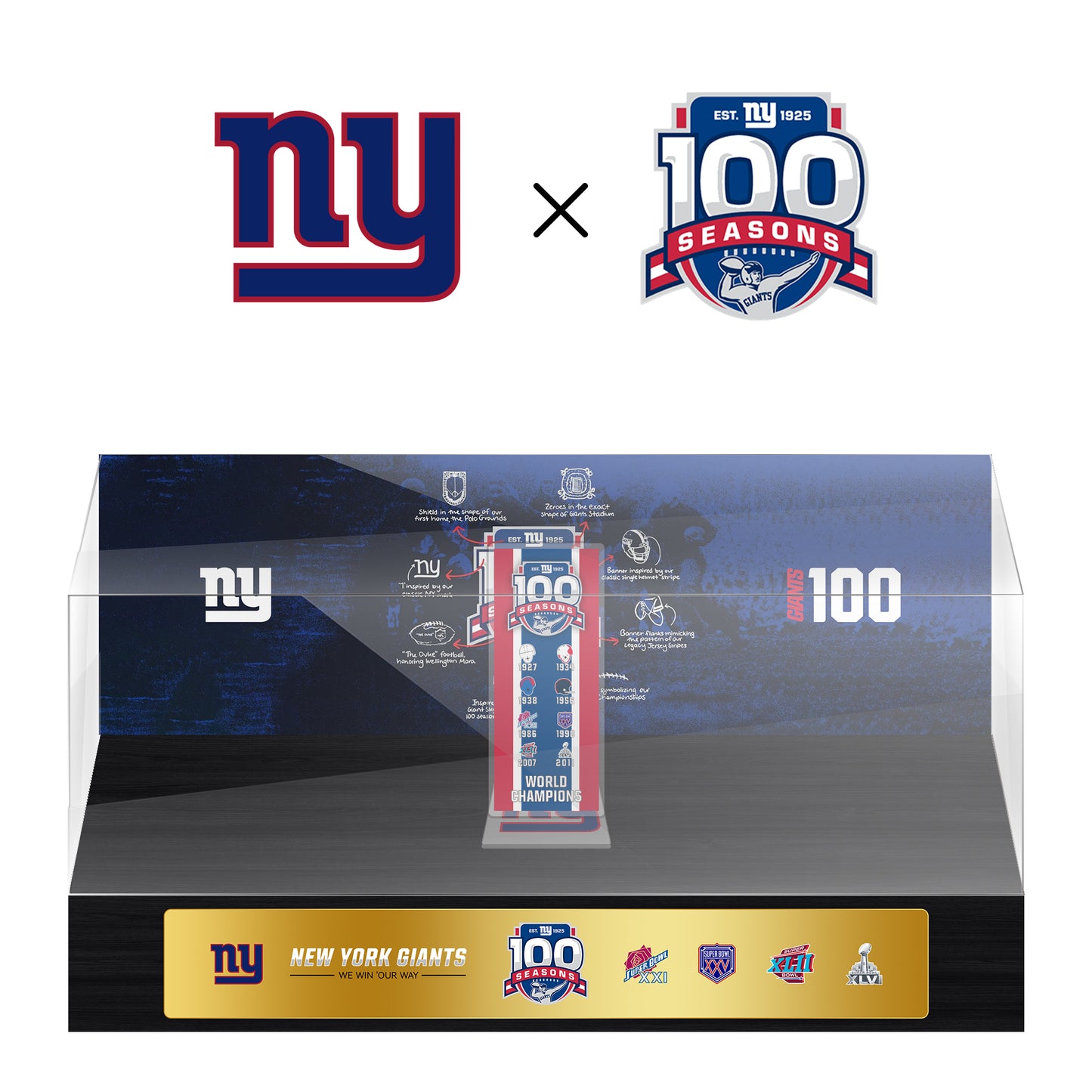 New York Giants 100th Anniversary Collection Trophy Ring Display Case