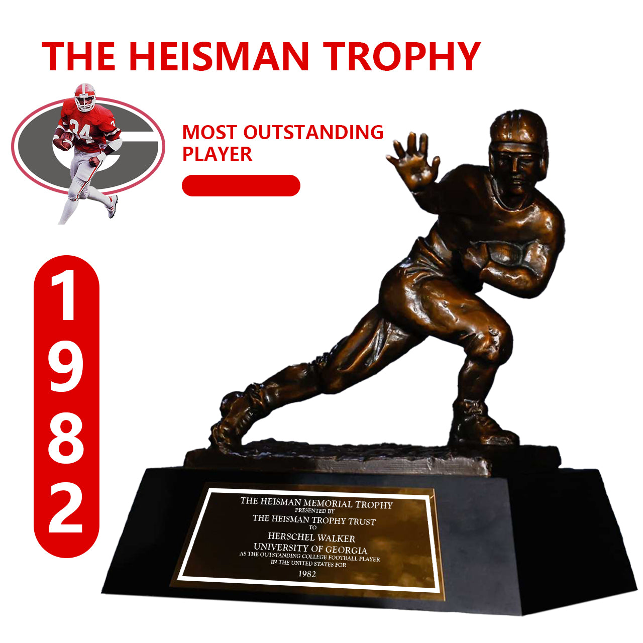 1982 Georgia Bulldogs Herschel Walker NCAA Heisman Trophy