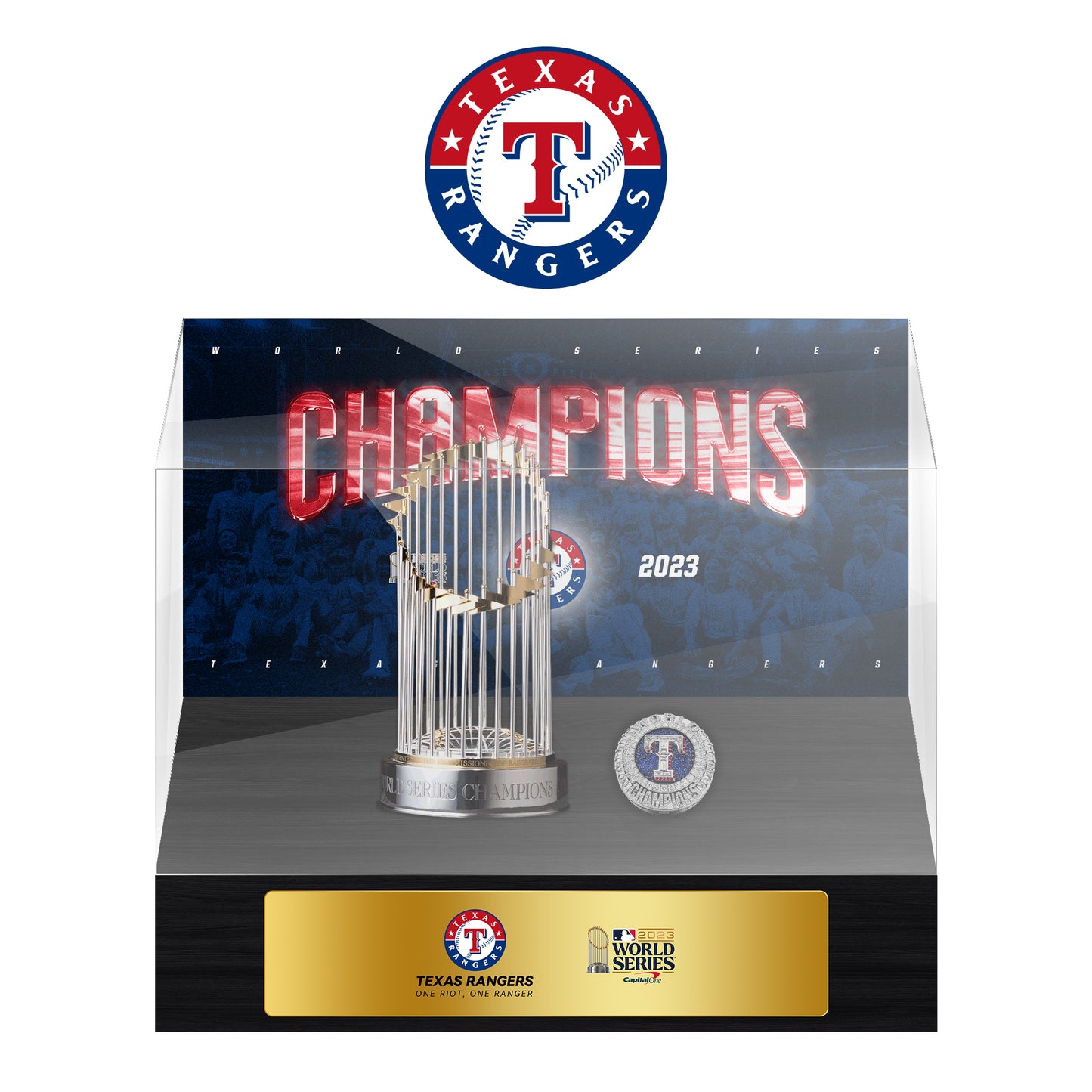 Texas Rangers MLB World Series Championship Trophy And Ring Display Case
