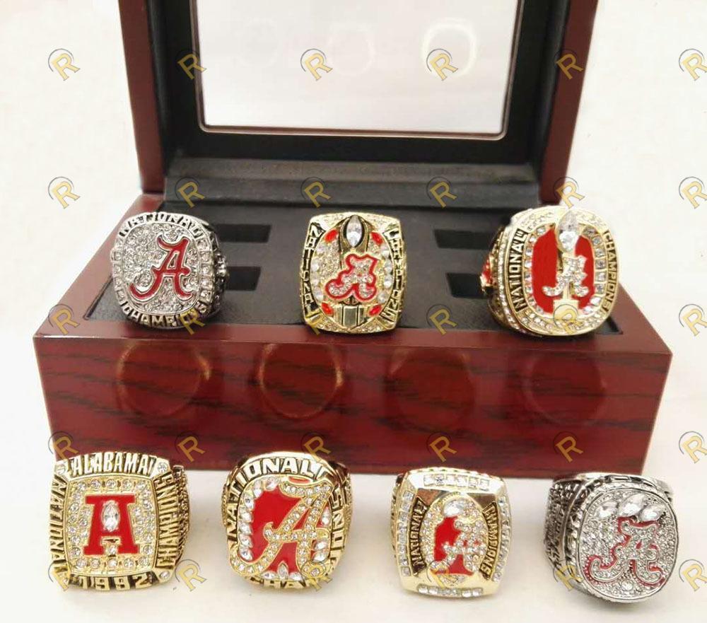 Alabama Crimson Tide College Football National Championship 7 Ring Set (1992, 2009, 2011, 2012, 2015, 2015)