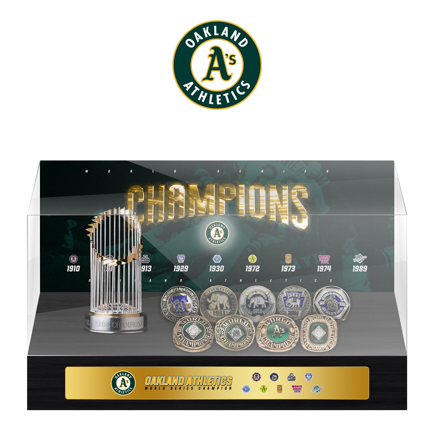 Oakland Athletics MLB World Series Championship Trophy And Ring Display Case