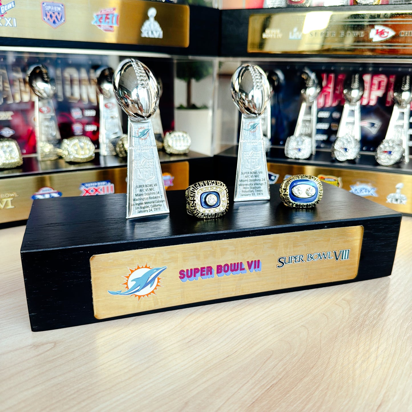 Miami Dolphins Super Bowl Championship Trophy Ring Display Case