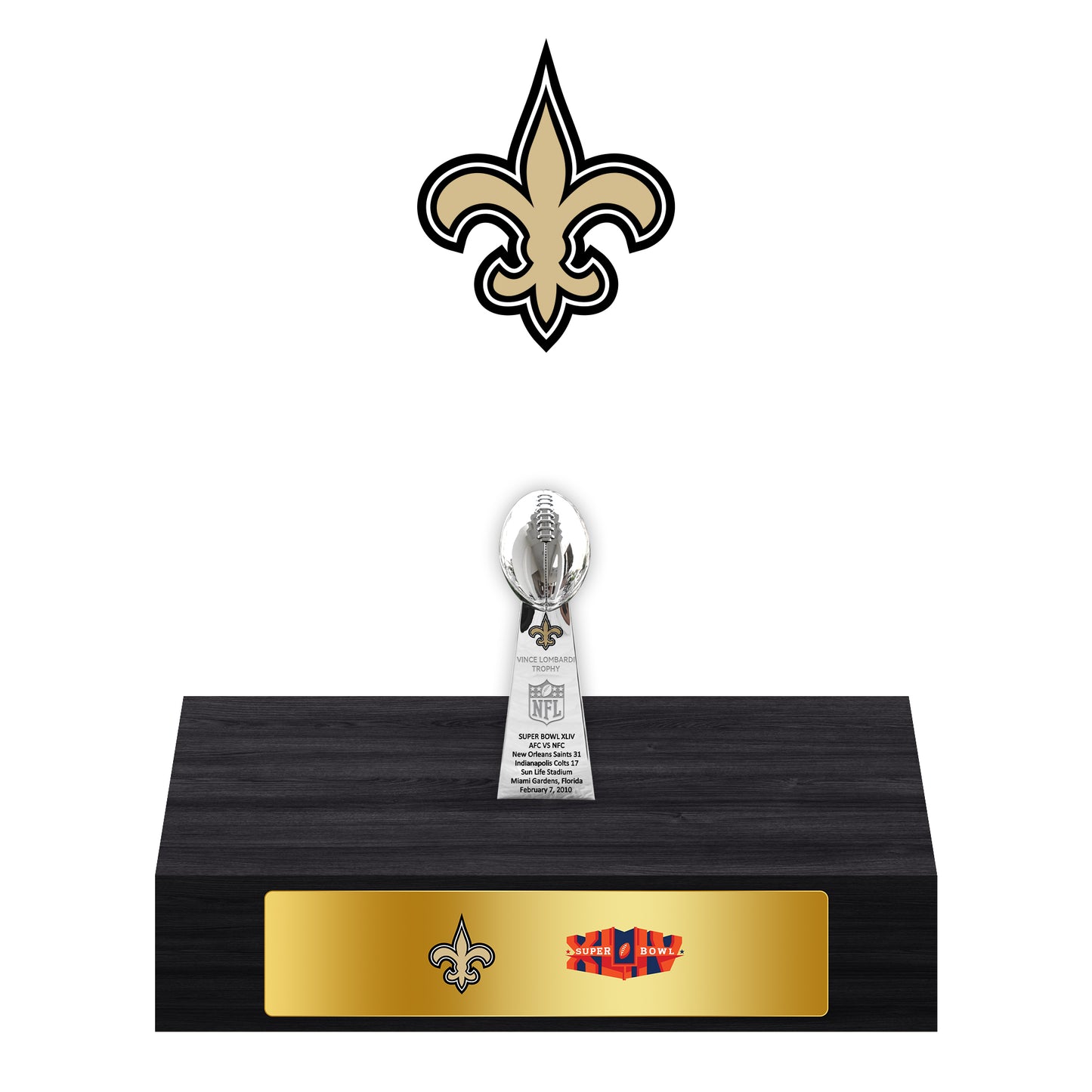 New Orleans Saints Super Bowl Championship Trophy Ring Display Case