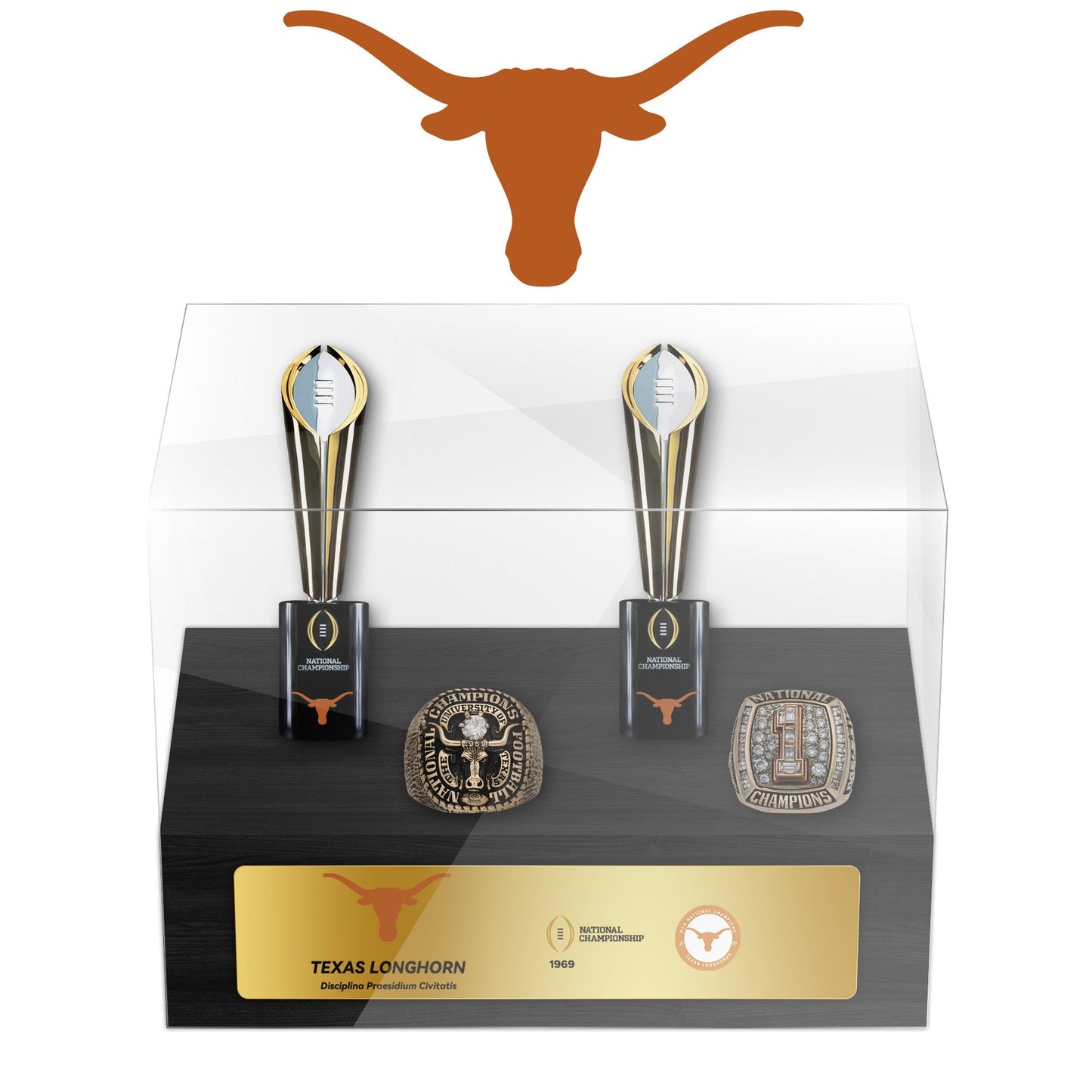 Texas Longhorns College NCAA Football Championship Trophy And Ring Display Case