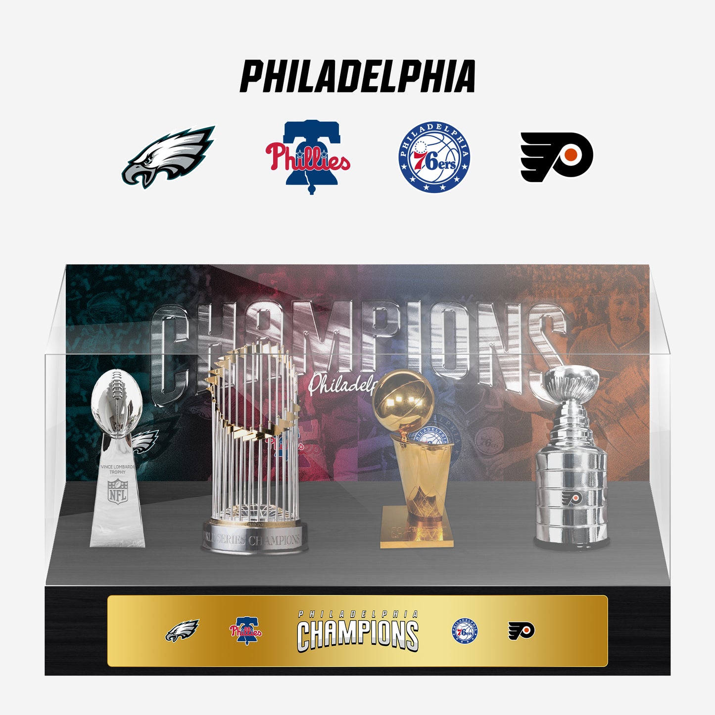 Philadelphia Championship Trophy and Rings Display Case