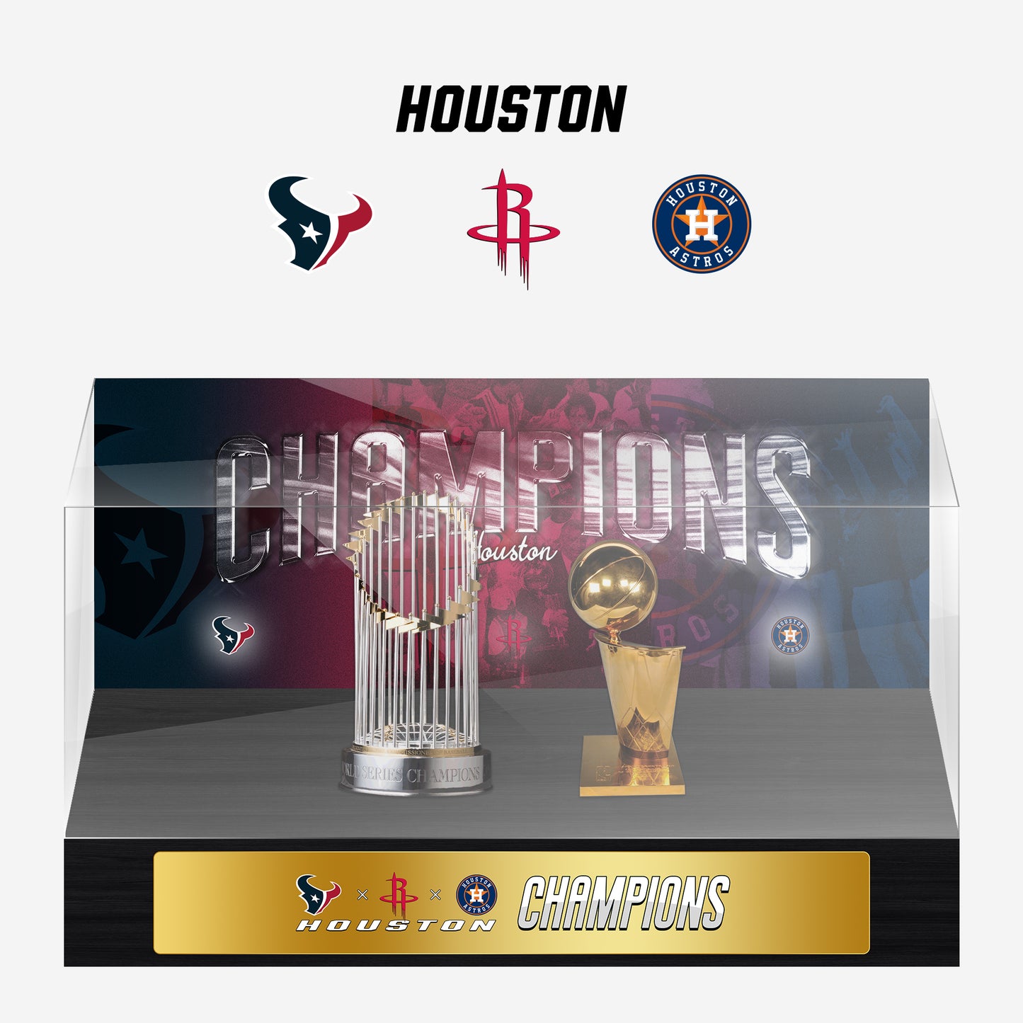 Houston Championship Trophy and Rings Display Case