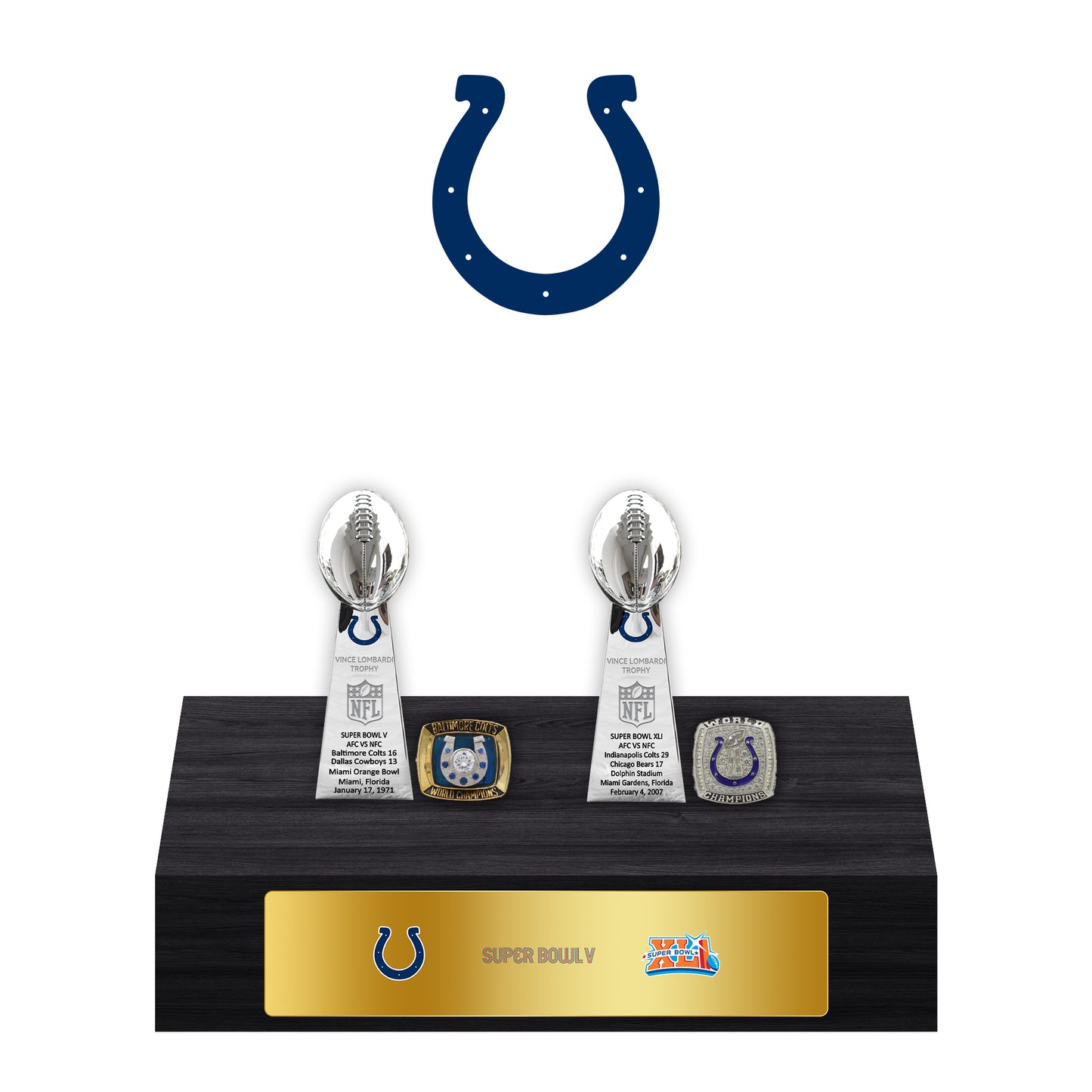 Indianapolis Colts Super Bowl Championship Trophy Ring Display Case