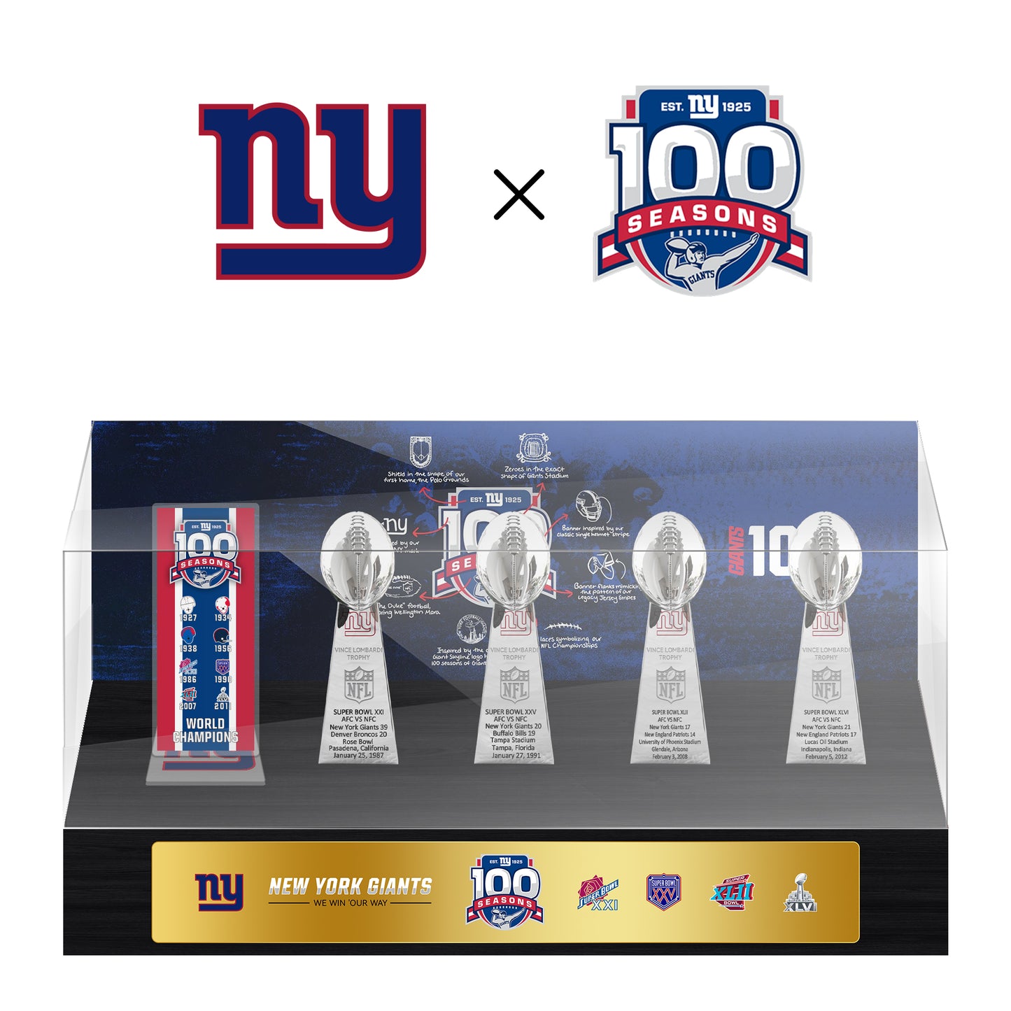 New York Giants 100th Anniversary Collection Trophy Ring Display Case