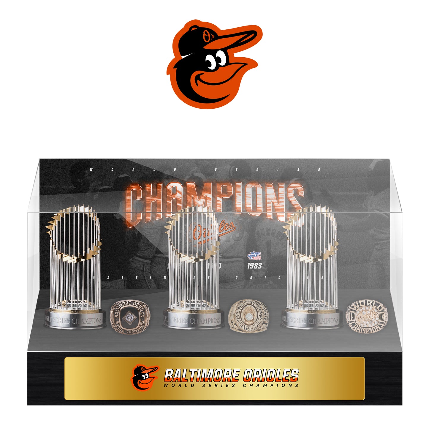 Baltimore Orioles MLB World Series Championship Trophy And Ring Display Case