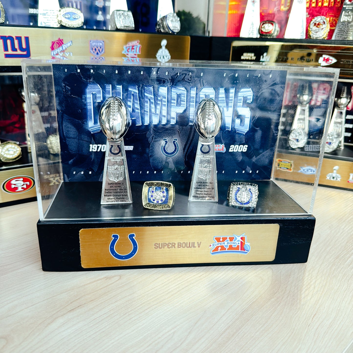 Indianapolis Colts Super Bowl Championship Trophy Ring Display Case