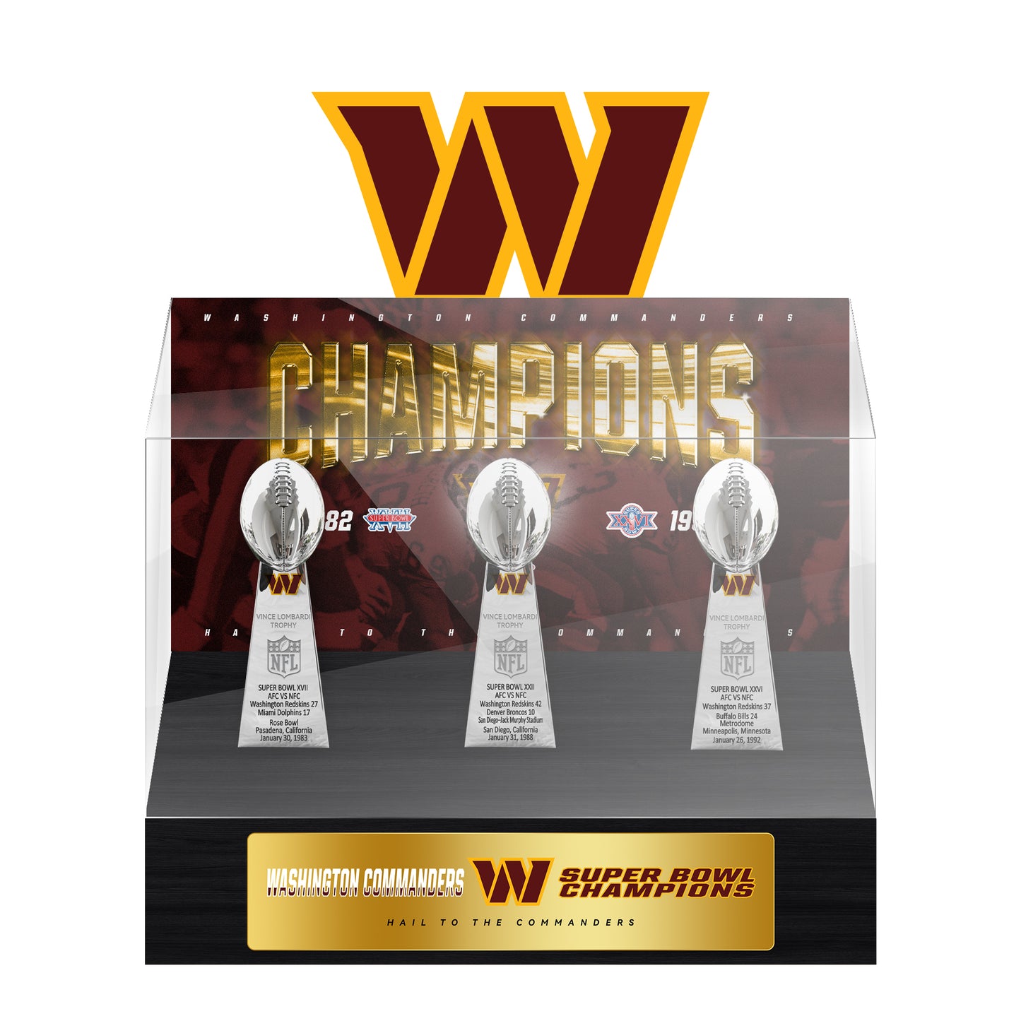 Washington Redskins Super Bowl Championship Trophy Ring Display Case