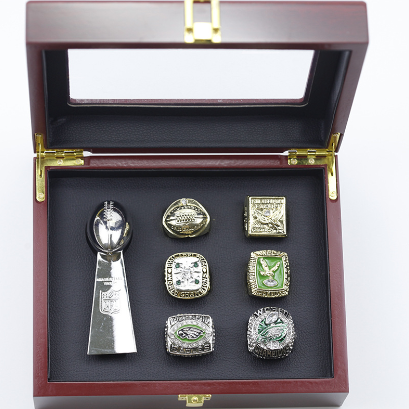 [ Philadelphia Eagles]6 pcs + box + trophy Championship Rings Box NFL