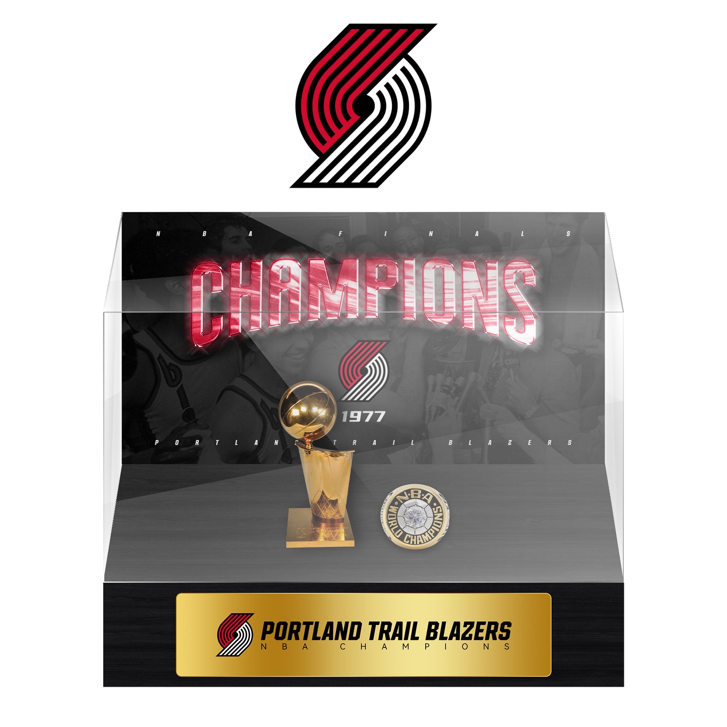 Portland Trail Blazers NBA Trophy And Ring Display Case SET