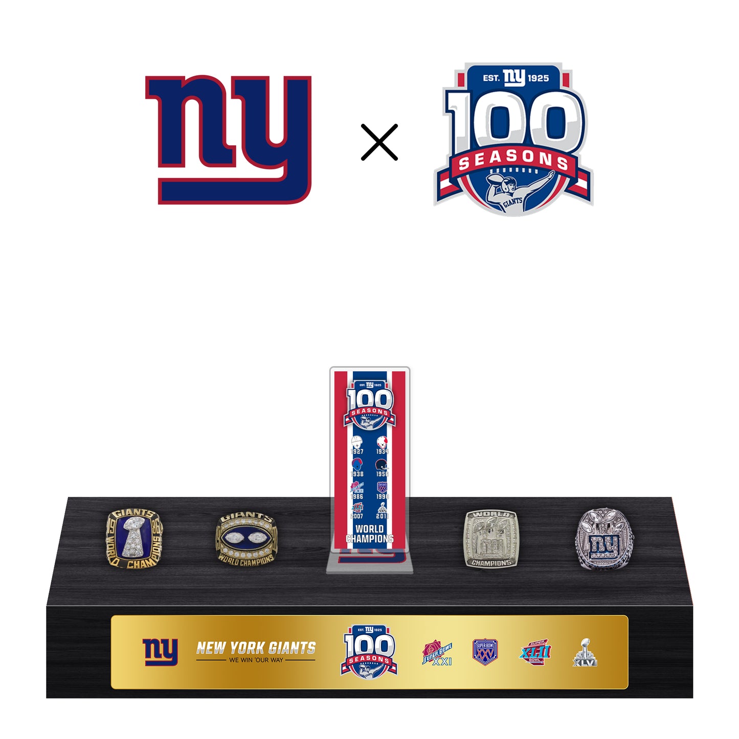 New York Giants 100th Anniversary Collection Trophy Ring Display Case