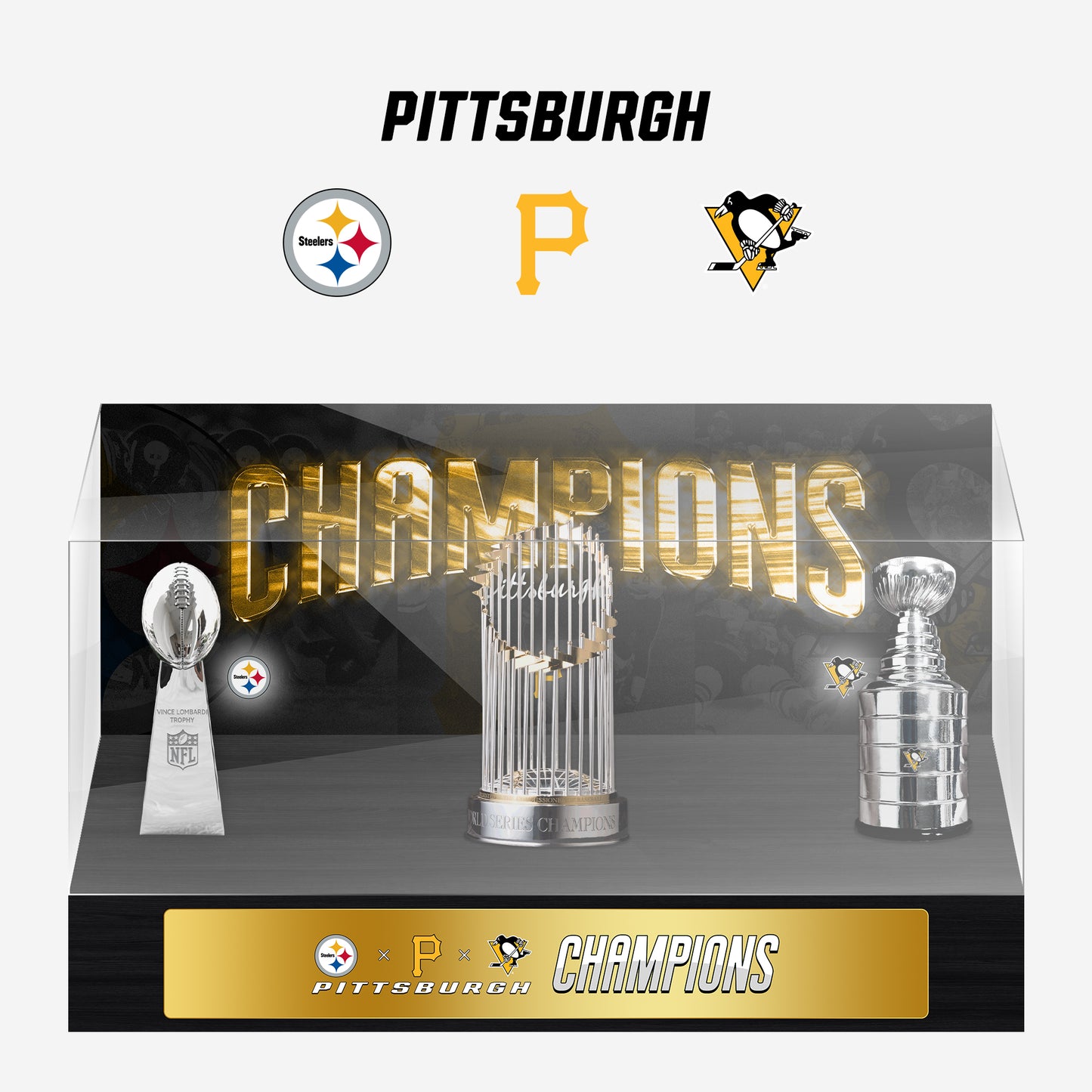 Pittsburgh Championship Trophy and Rings Display Case