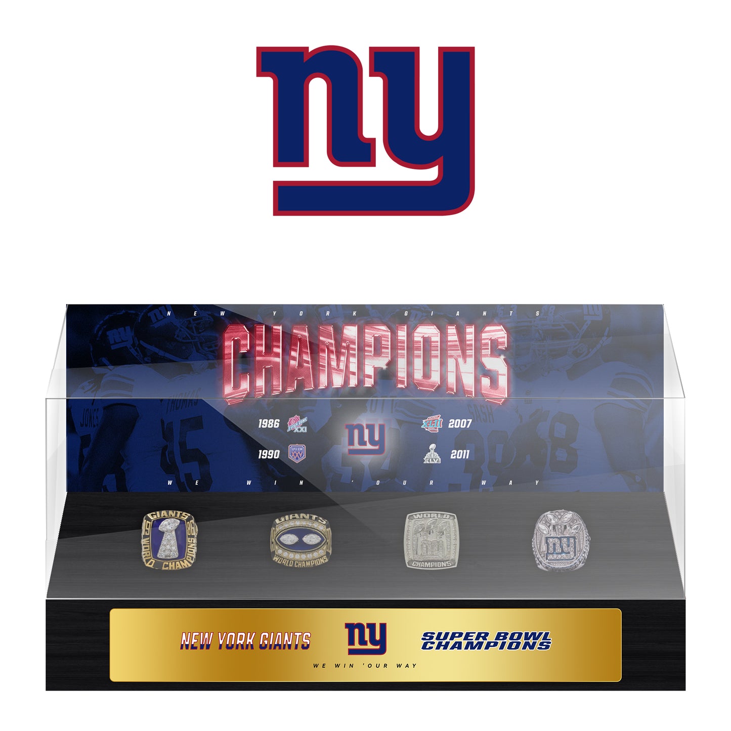 New York Giants Super Bowl Championship Trophy Ring Display Case