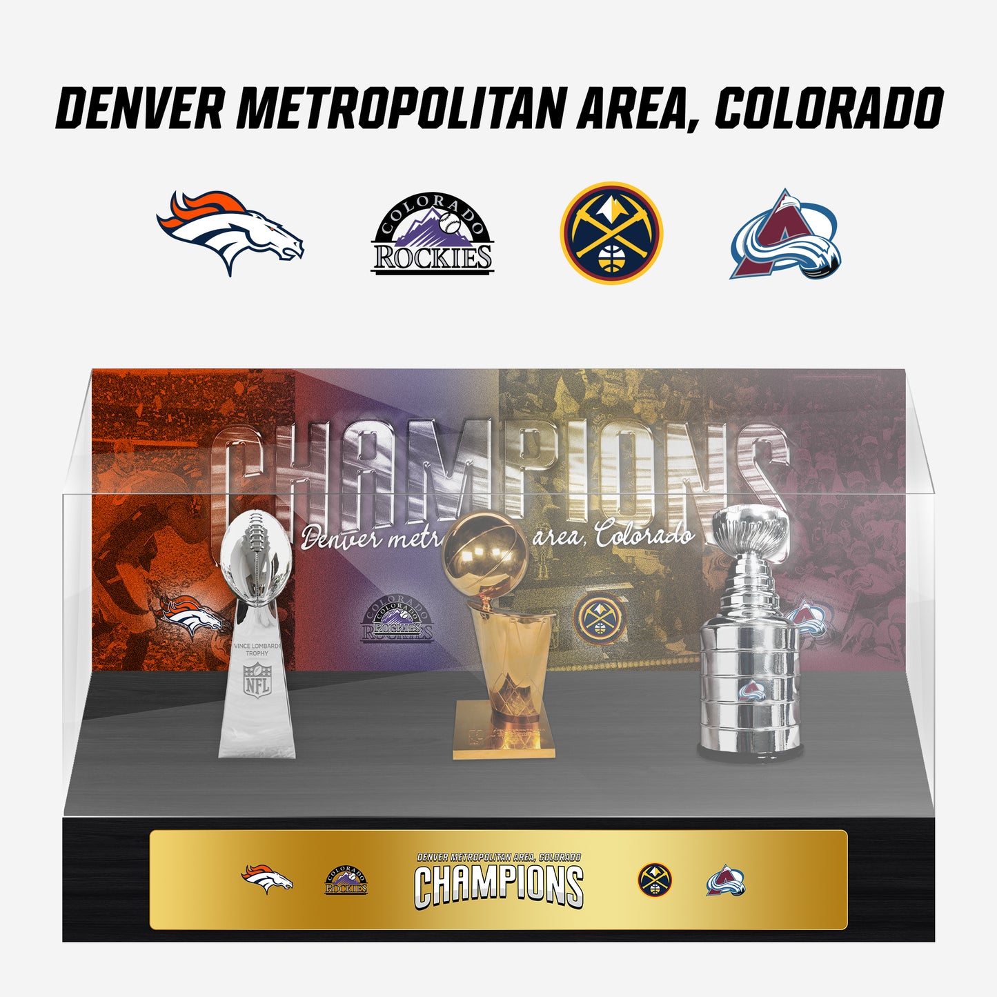 Denver Metroplitan Area Championship Trophy and Rings Display Case