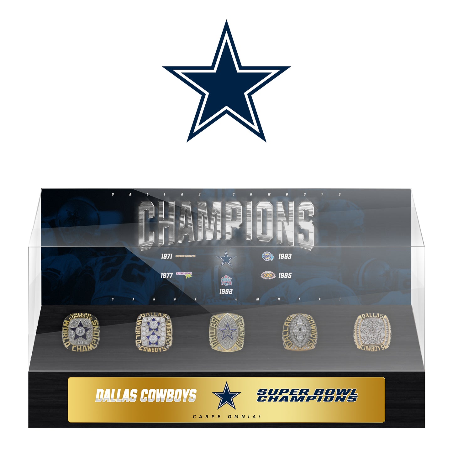 Dallas Cowboys Super Bowl Championship Trophy Ring Display Case