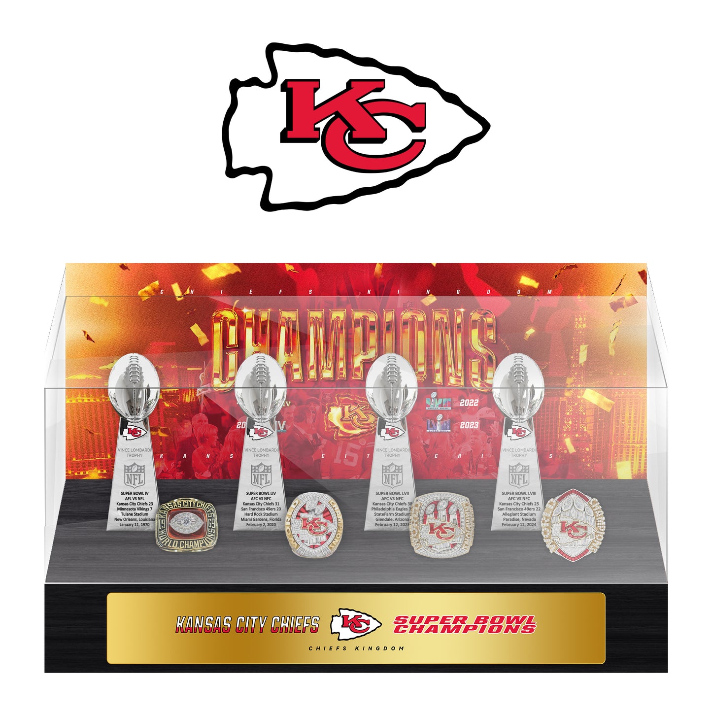 Kansas City Chiefs Super Bowl Championship Trophy Ring Display Case- Official Edition