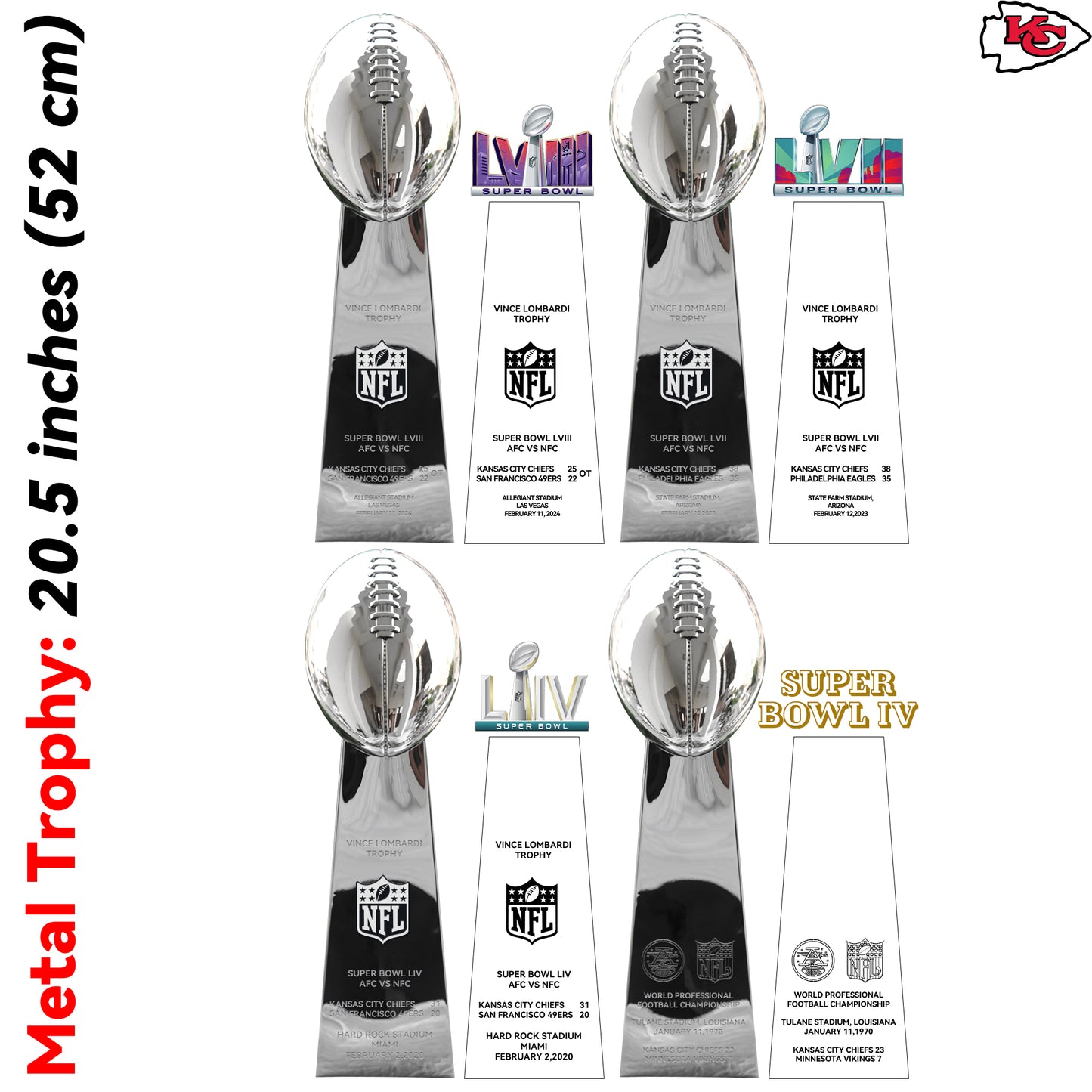 Kansas City Chiefs 4 Super Bowl trophies