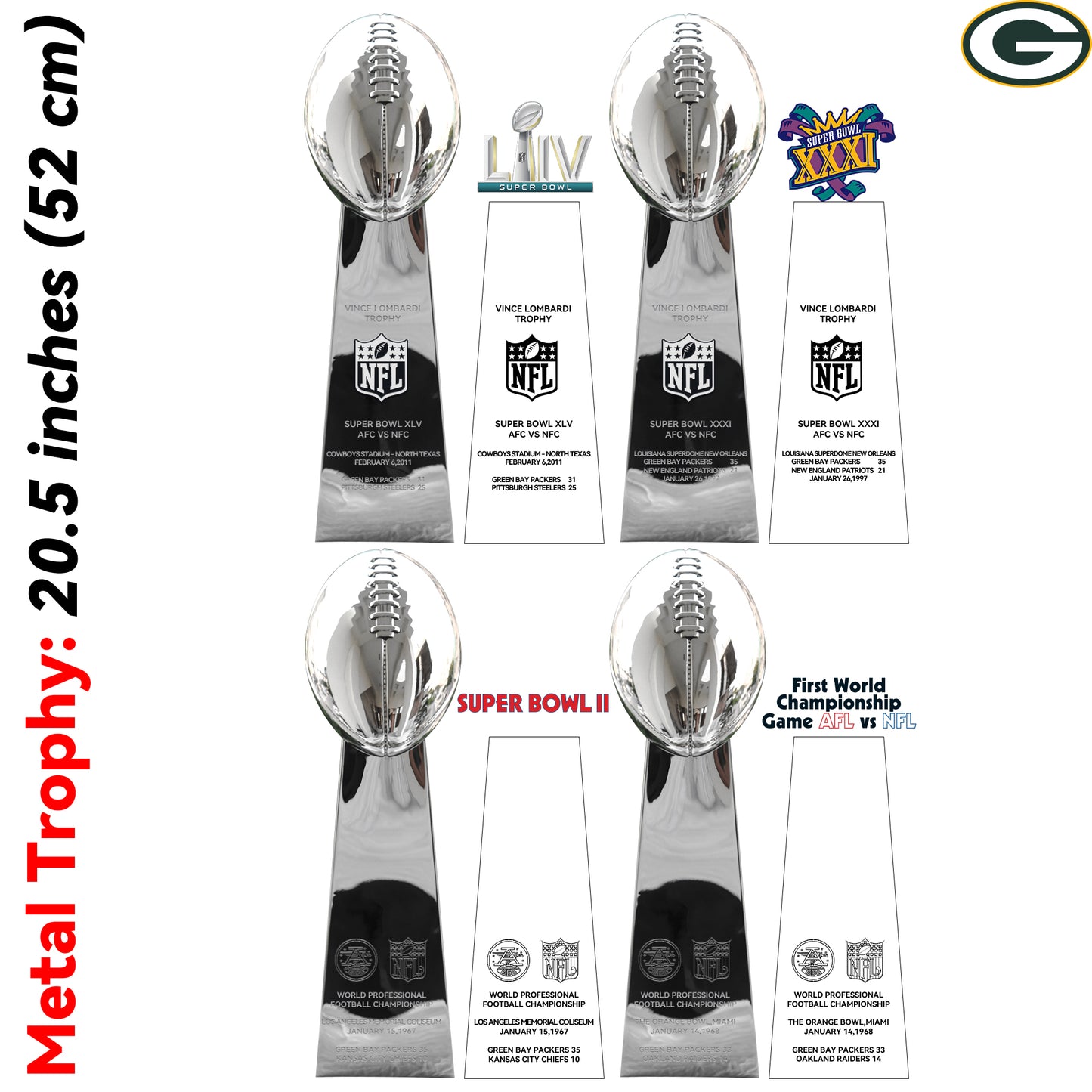 Green Bay Packers 4 Super Bowl trophies