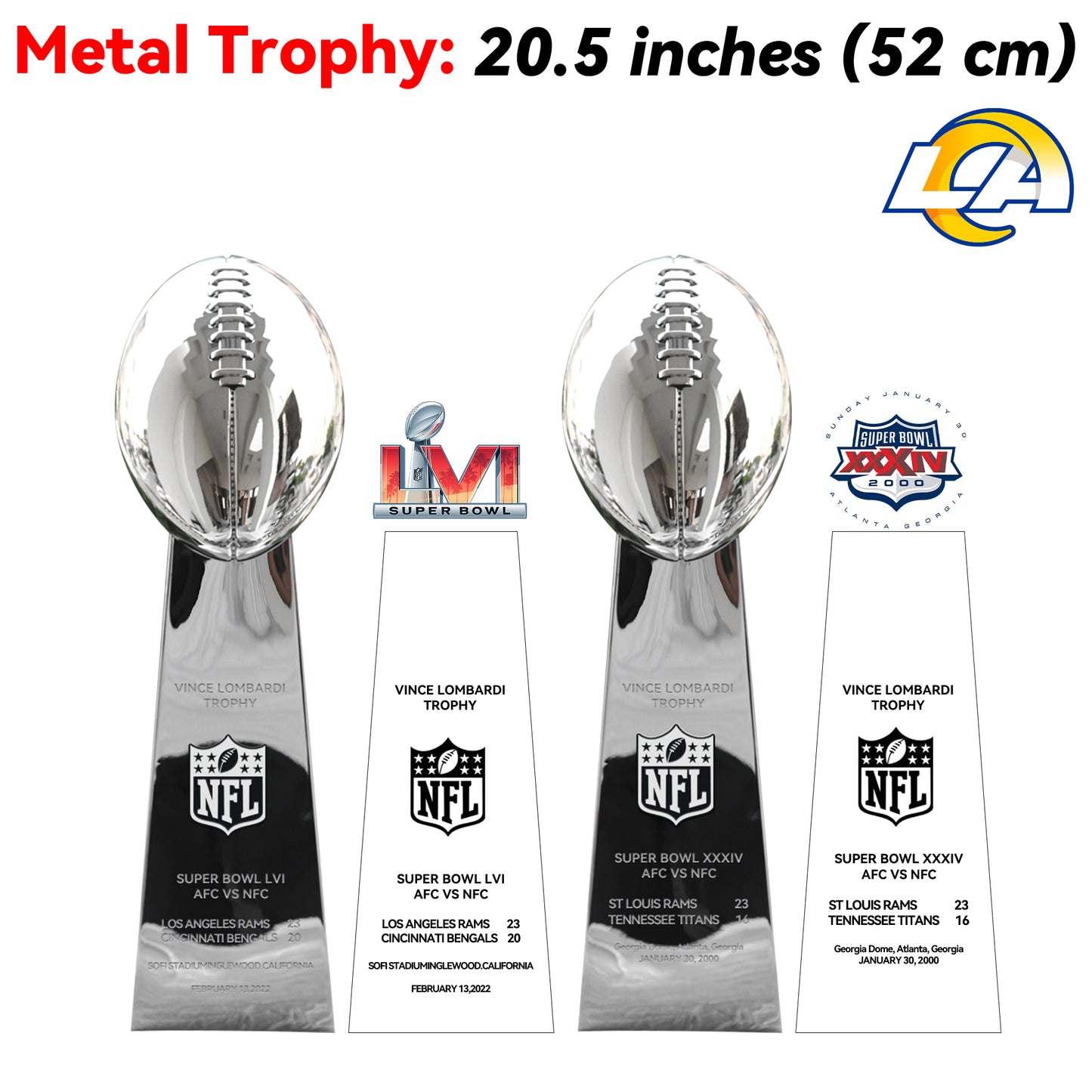 Los Angeles Rams 2 Super Bowl trophies
