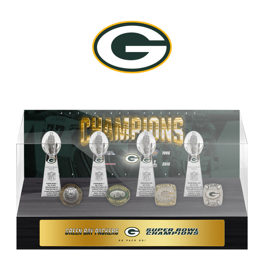 Green Bay Packers Super Bowl Championship Trophy Ring Display Case
