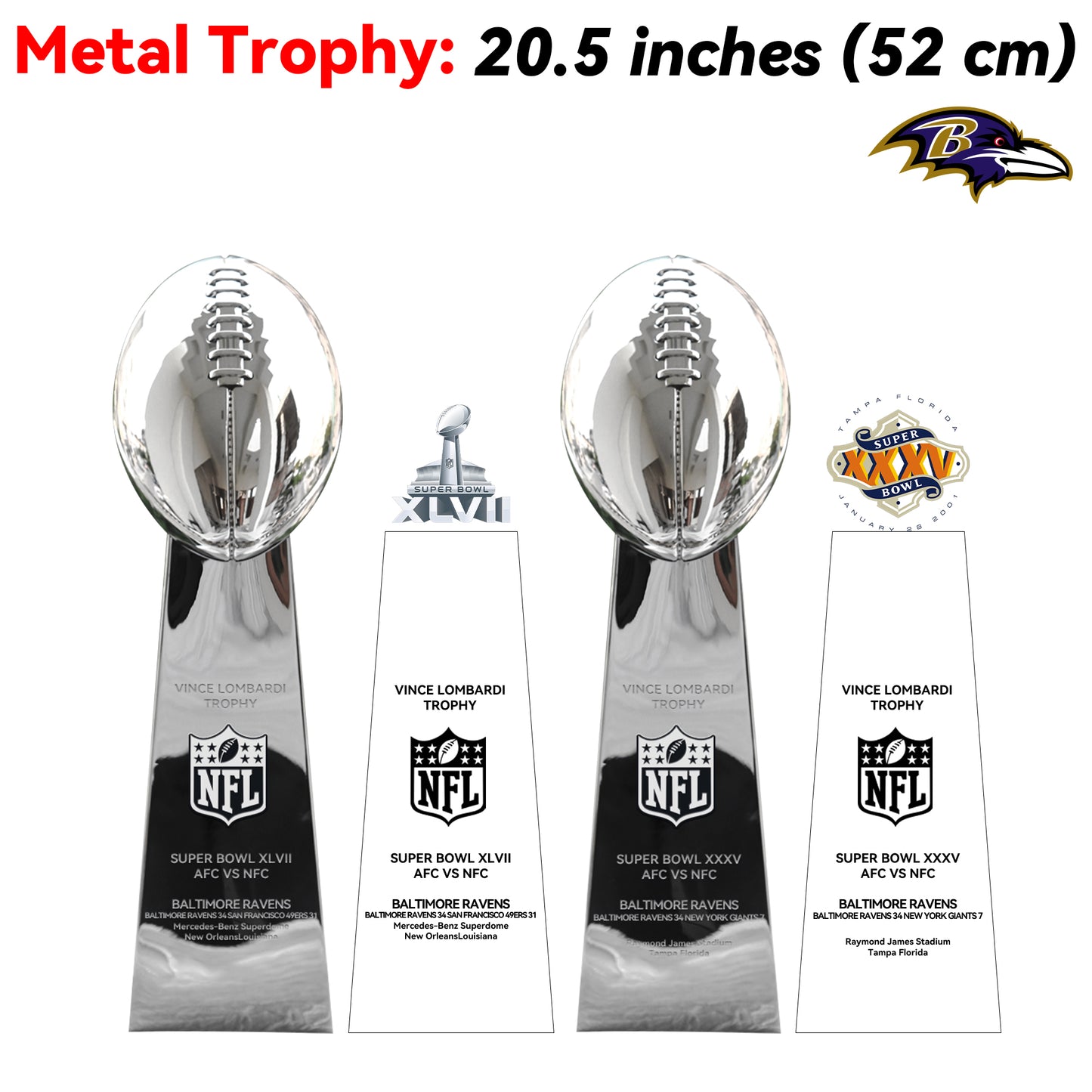 Baltimore Ravens 2 Super Bowl trophies