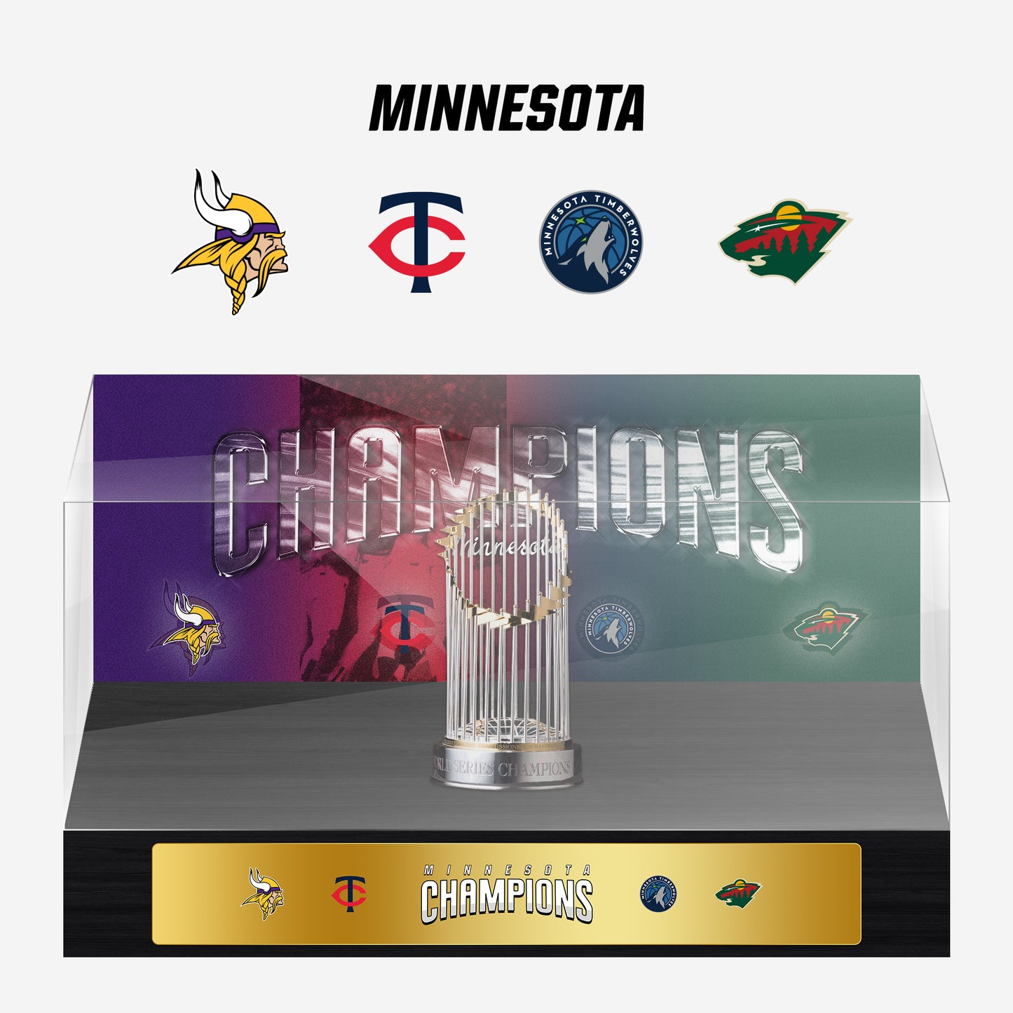 Minnesota Championship Trophy and Rings Display Case