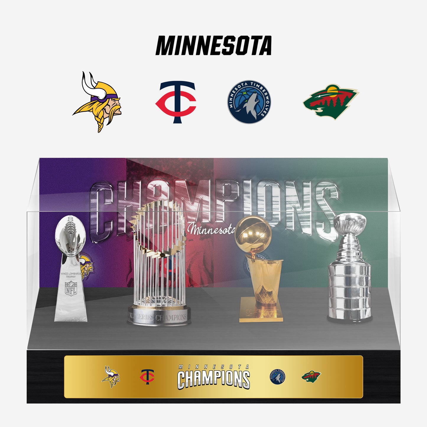 Minnesota Championship Trophy and Rings Display Case