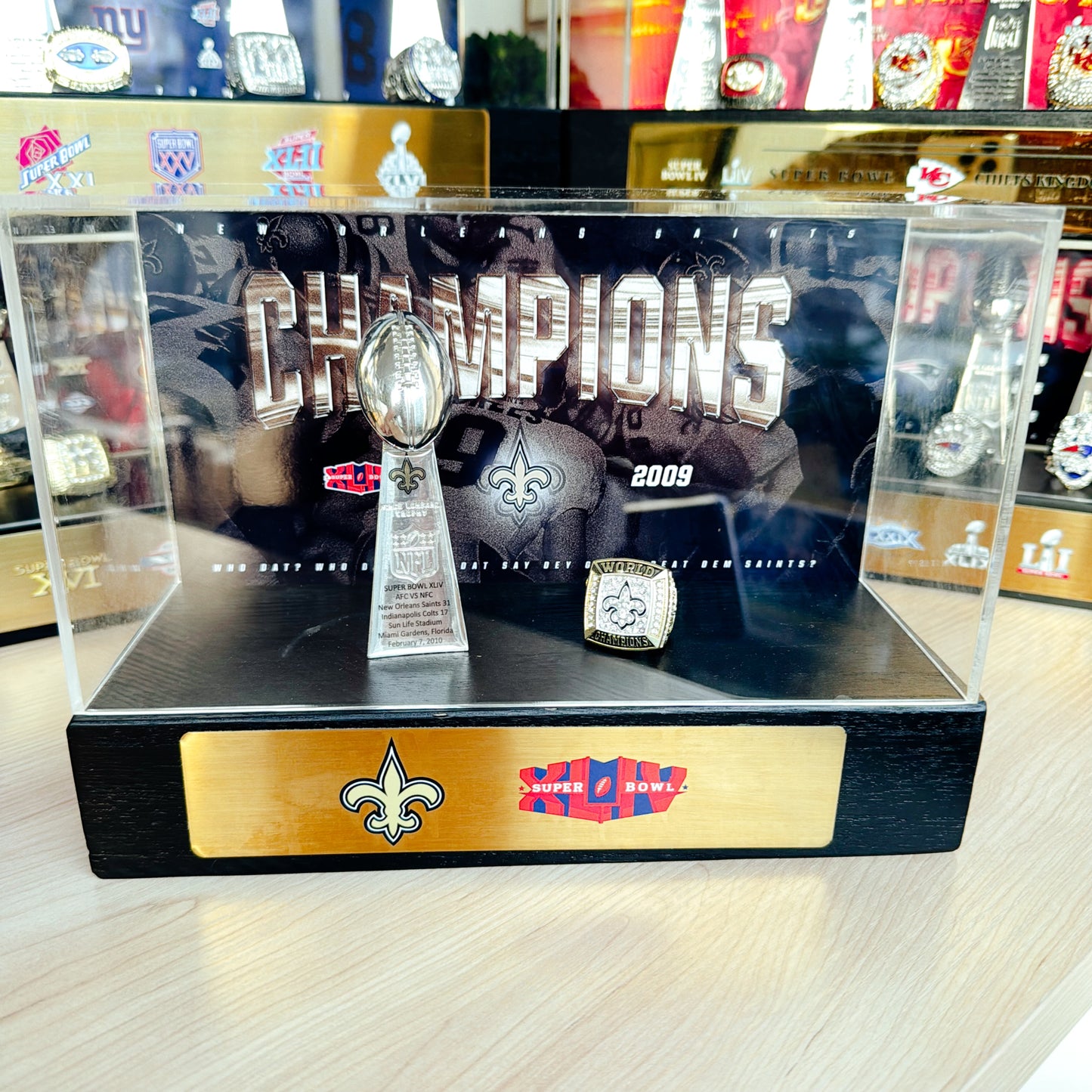 New Orleans Saints Super Bowl Championship Trophy Ring Display Case