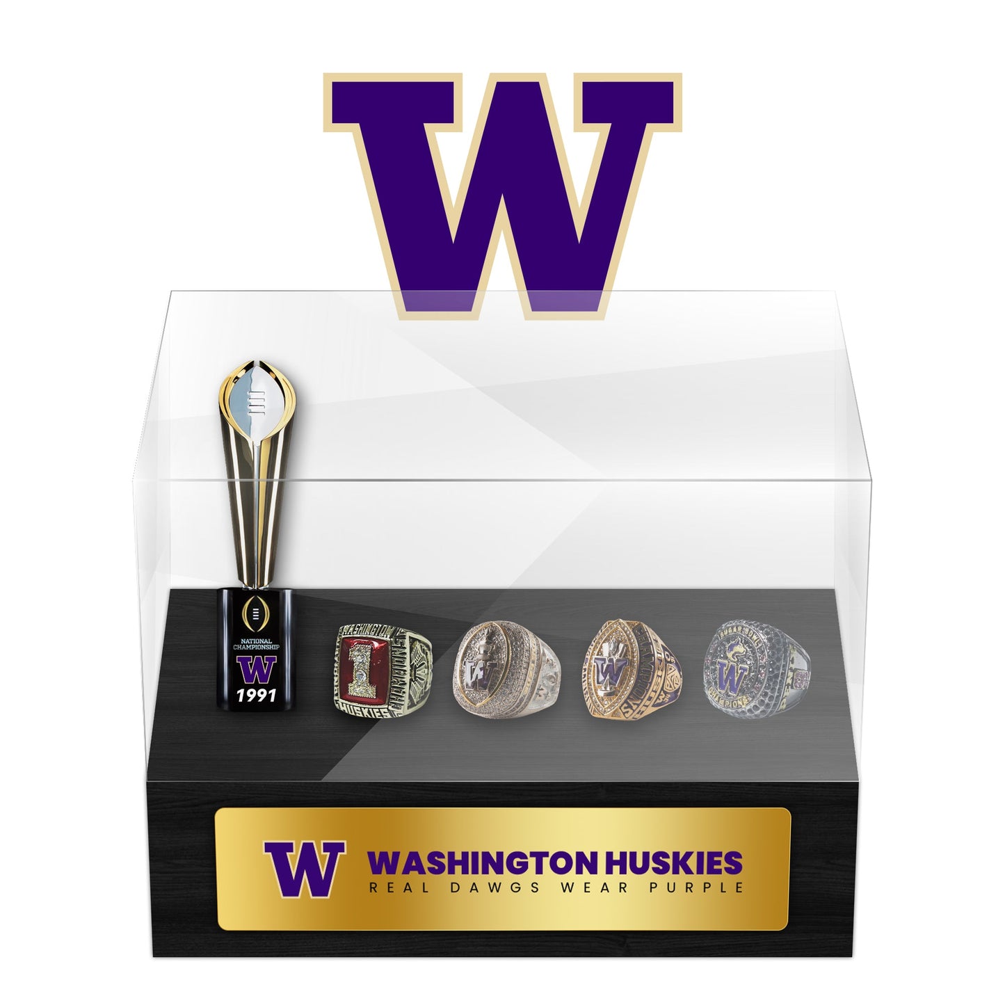 Washington Huskies Football Championship Trophy And Ring Display Case