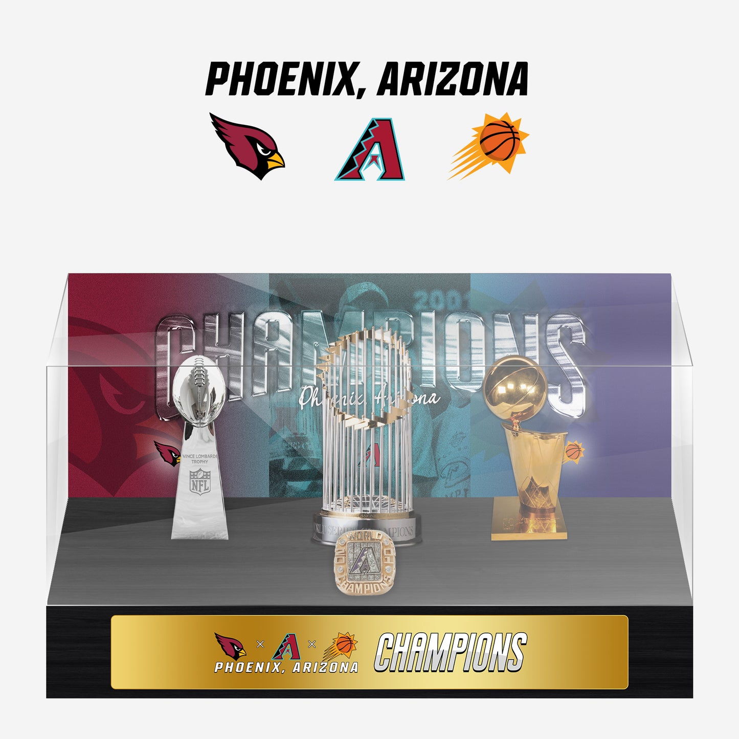 Phoenix,Arizona Championship Trophy and Rings Display Case