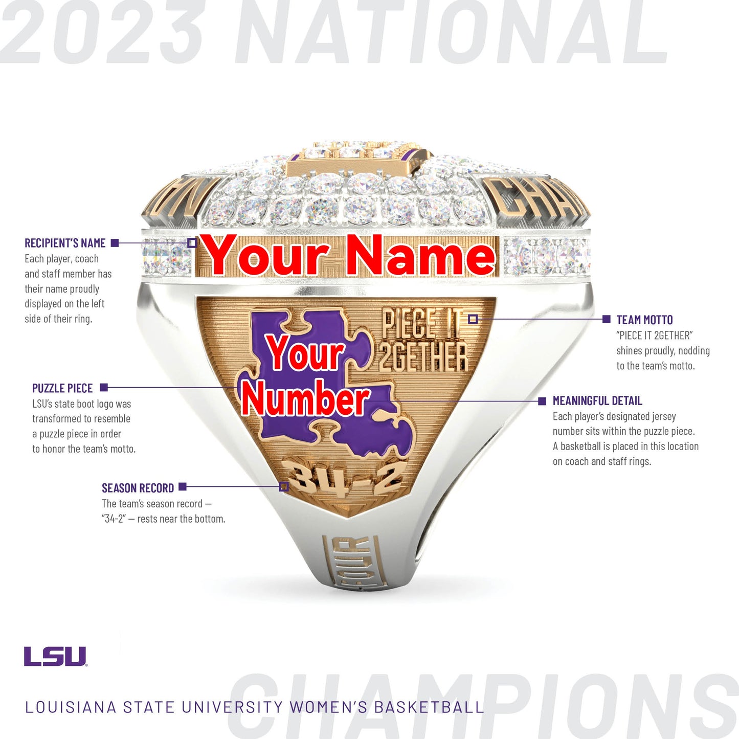 [Customized Version]2023 LSU Women's Tigers Basketball College World Series Basketball National NCAA Team Ring