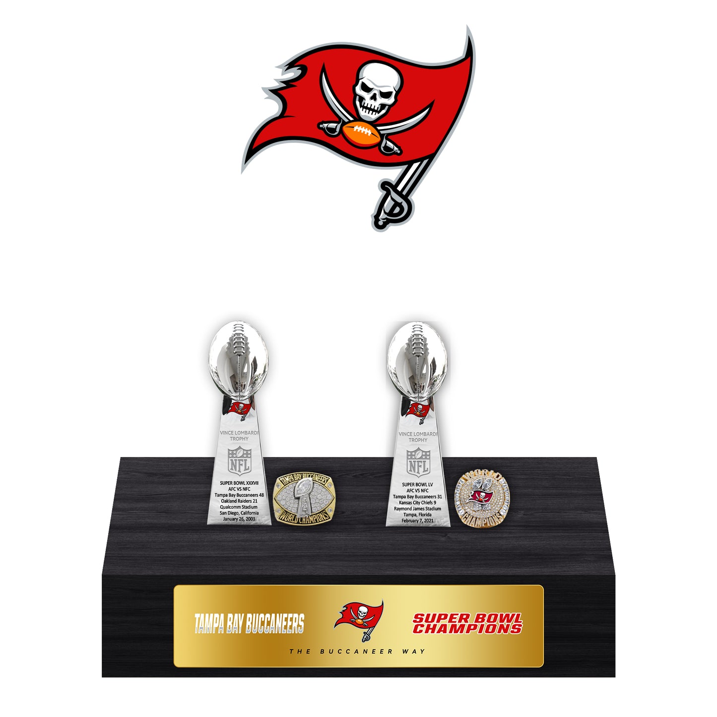 Tampa Bay Buccaneers Super Bowl Championship Trophy Ring Display Case