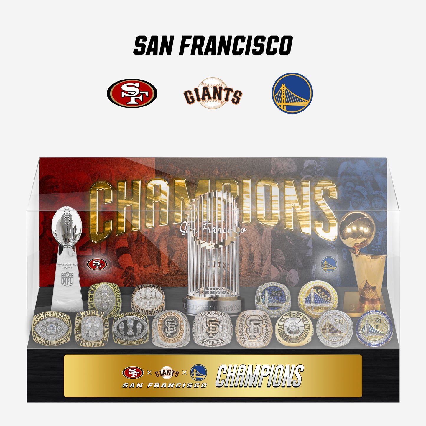 San Francisco Bay Area Championship Trophy and Rings Display Case